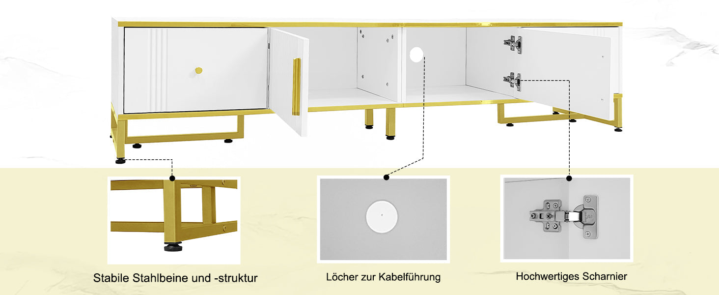 Logidon Elegant Wit TV-meubel 180x40x40 cm Gouden Trim