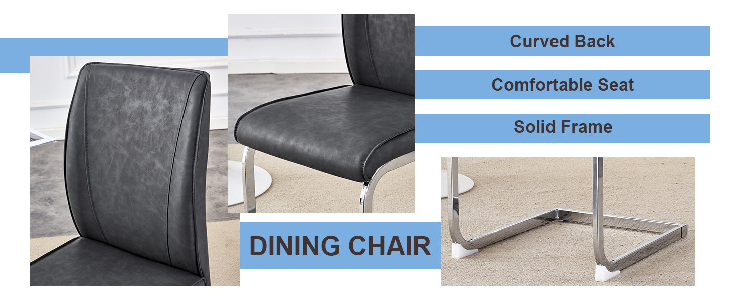 Logidon Dining Table Chair Set Gray Faux Leather With Horseskin Texture