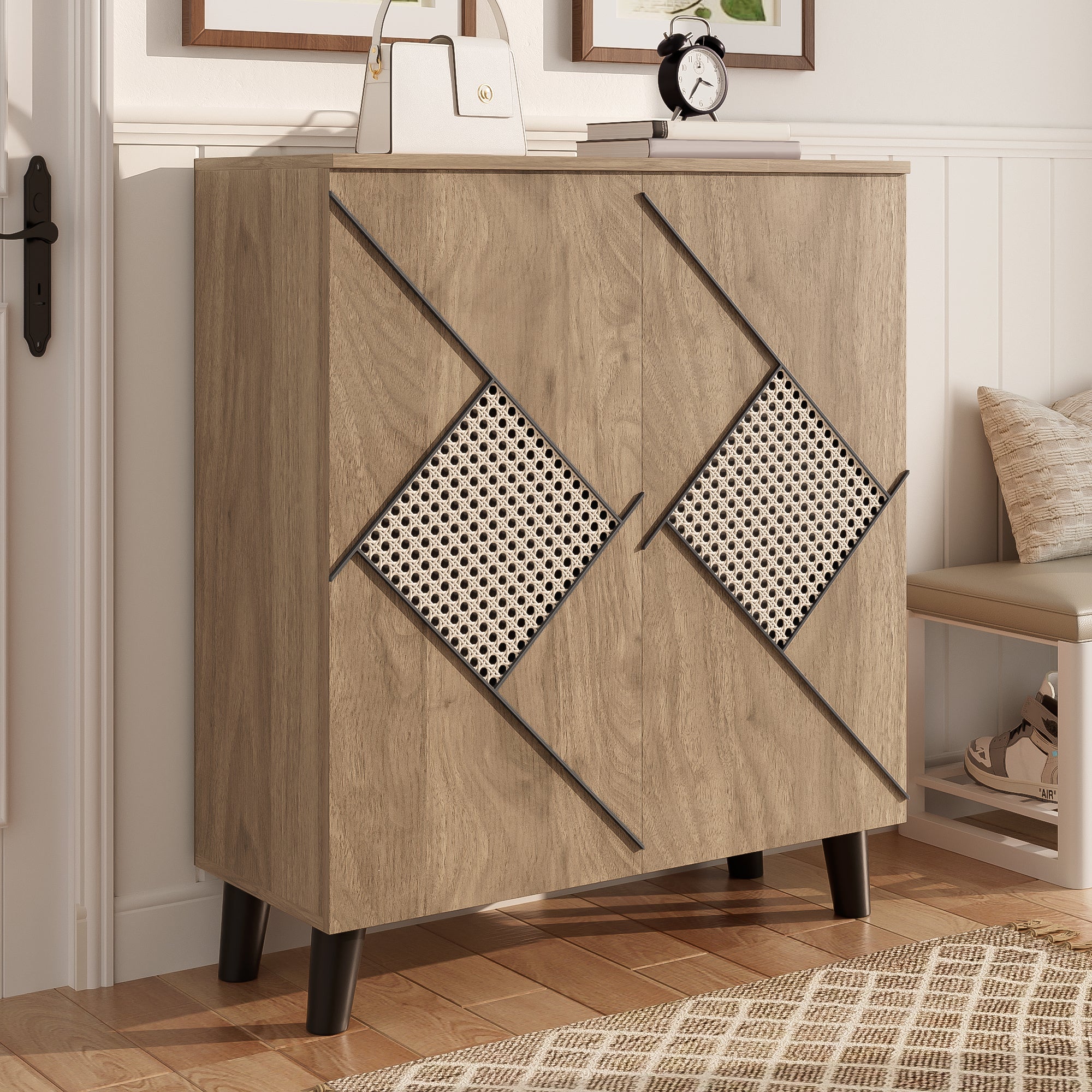 Logidon schoenenkast met modern rotanpatroon, 80 cm x 32 cm x 91 cm