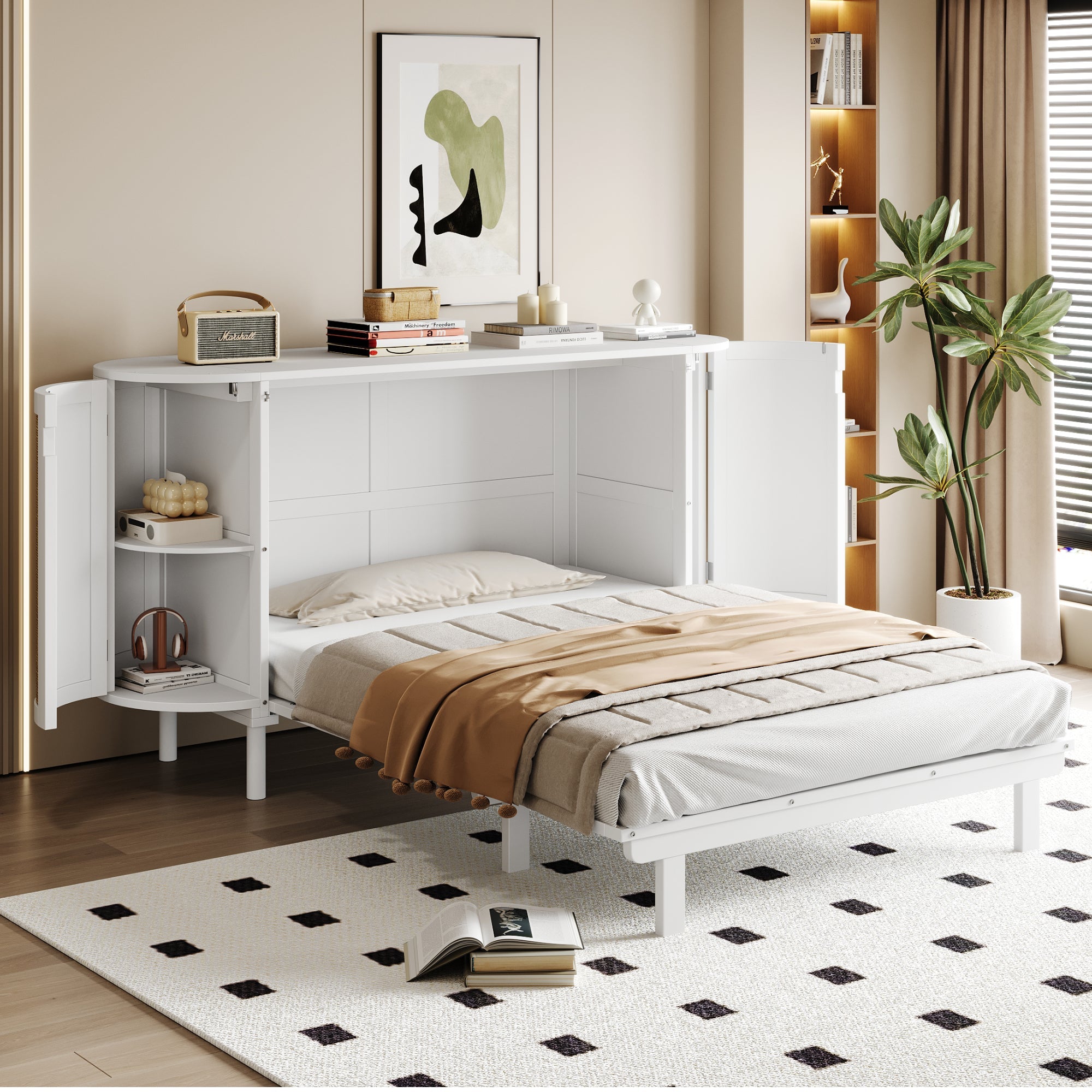 Logidon opklapbed 140x200 cm met lattenbodem, opbergvakken, wit