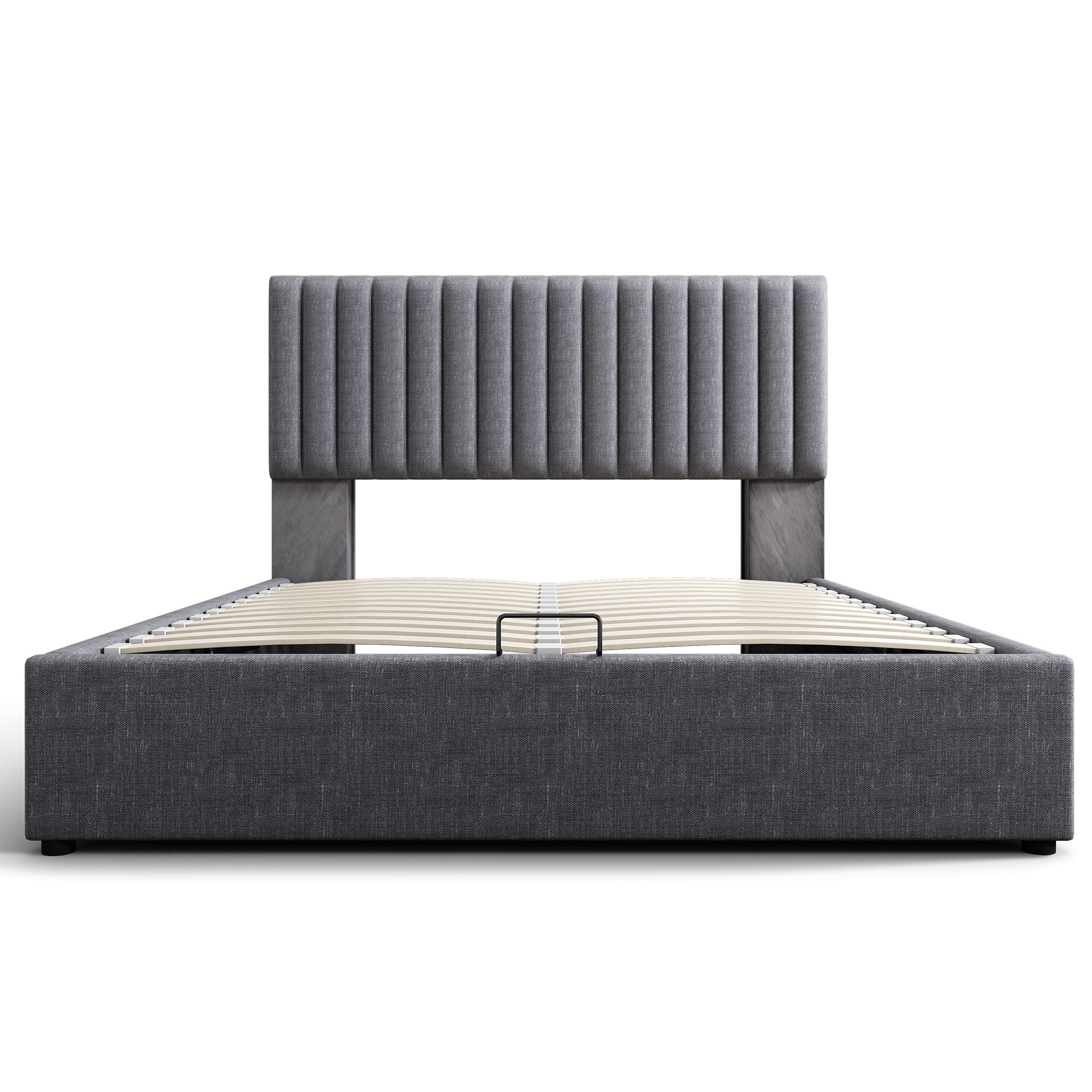 Logidon Upholstered Bed 160x200 cm Gray With Storage Space LED USB Type C