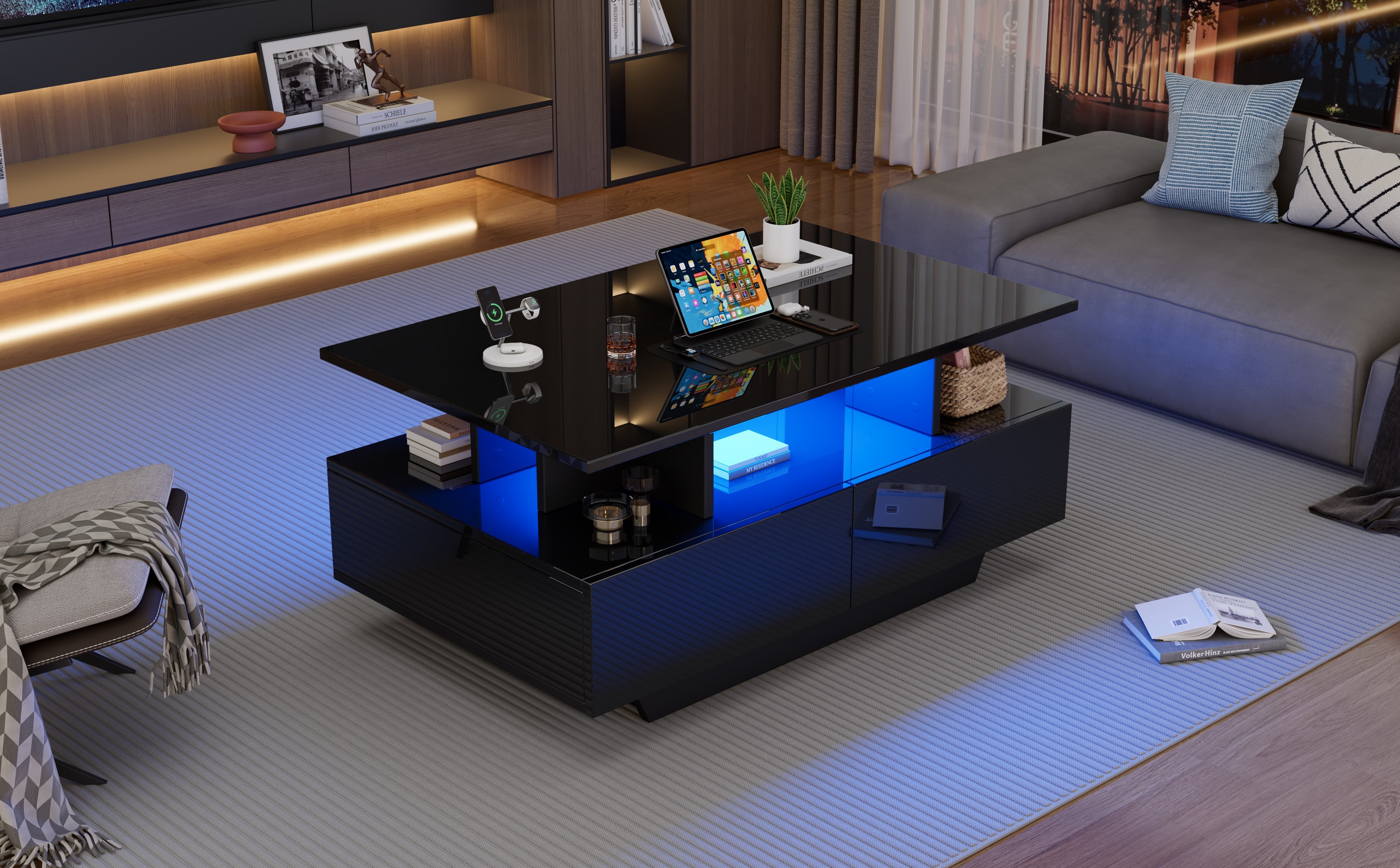 Logidon LED-verlichting salontafel met 2 lades 90x55x41 cm