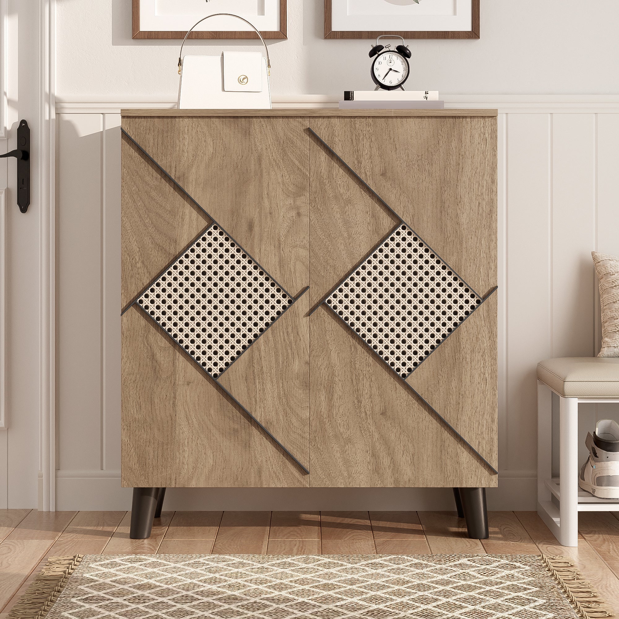 Logidon schoenenkast met modern rotanpatroon, 80 cm x 32 cm x 91 cm