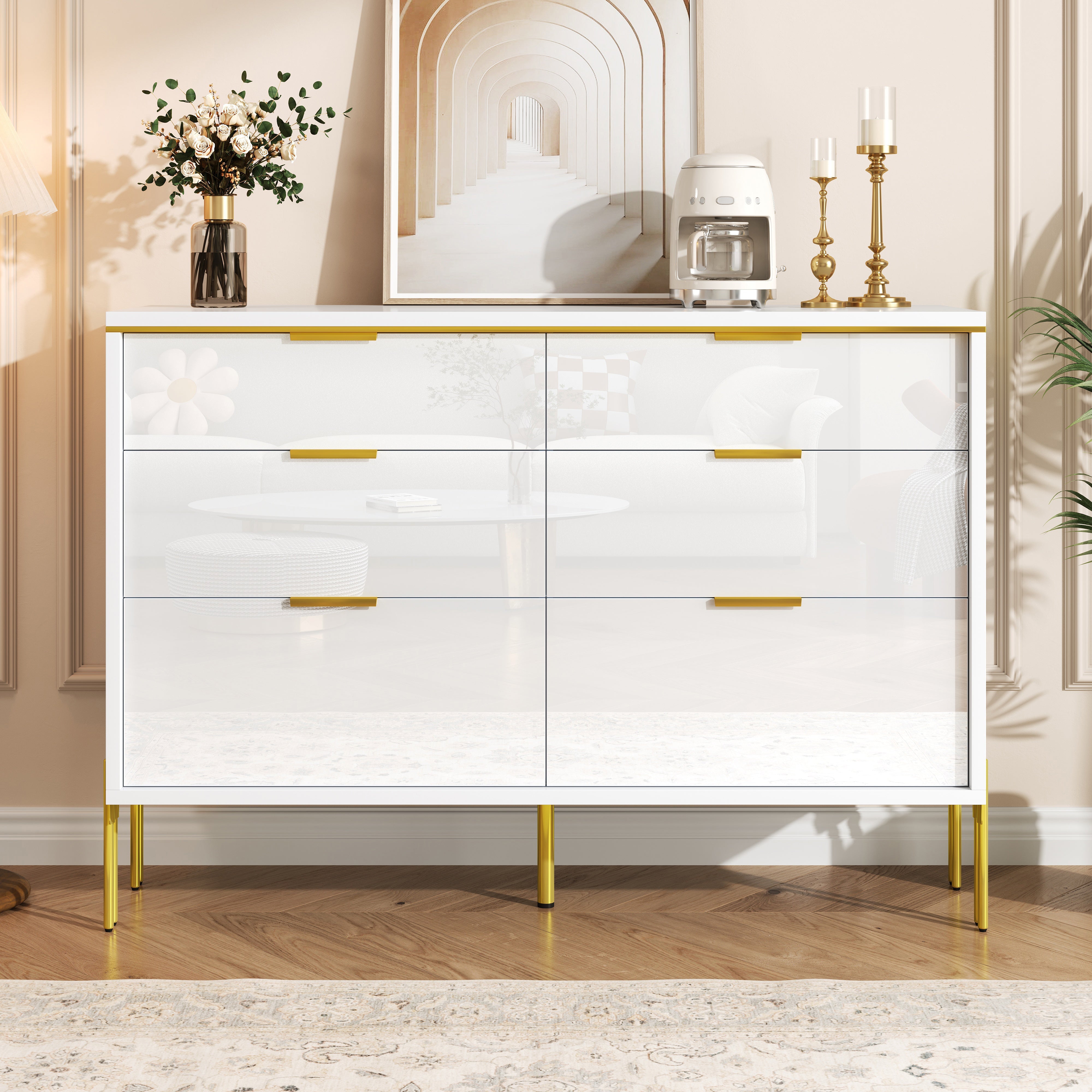 Logidon dressoir wit goud hoogglans 6 lades 120 cm