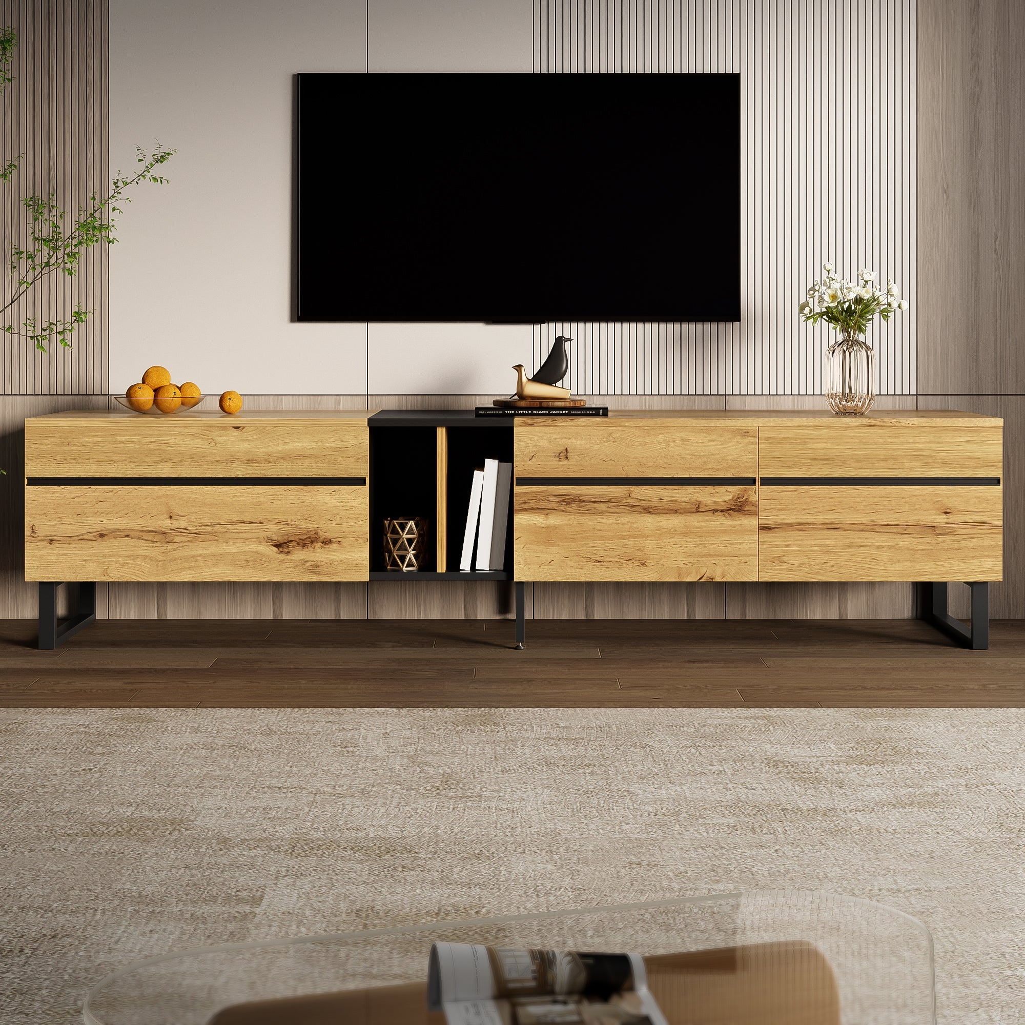 Logidon Modern TV-lowboard 180 cm Bruin met inklapbaar vak Open vakken