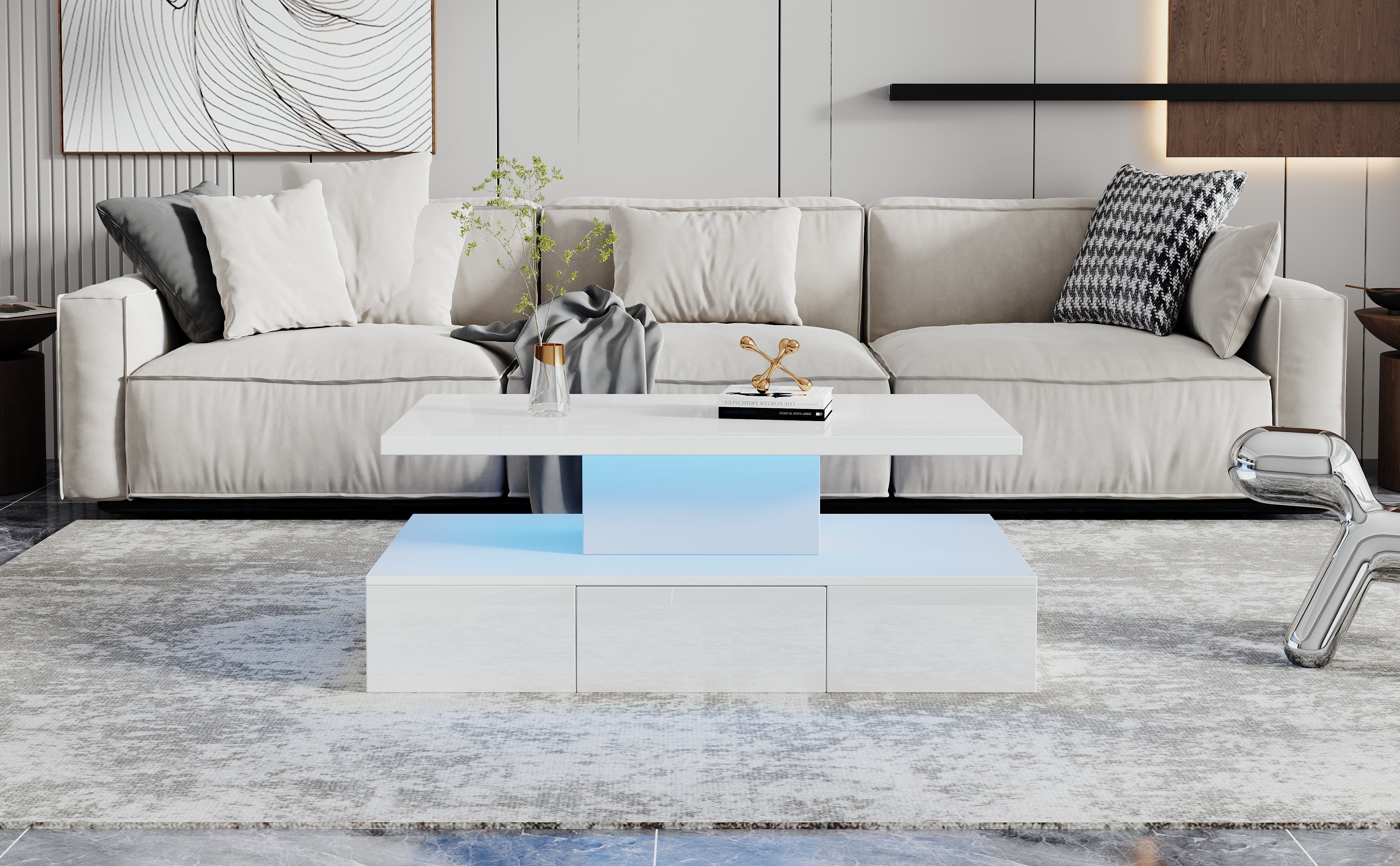 Logidon Salontafel met twee niveaus, witte LED-verlichting