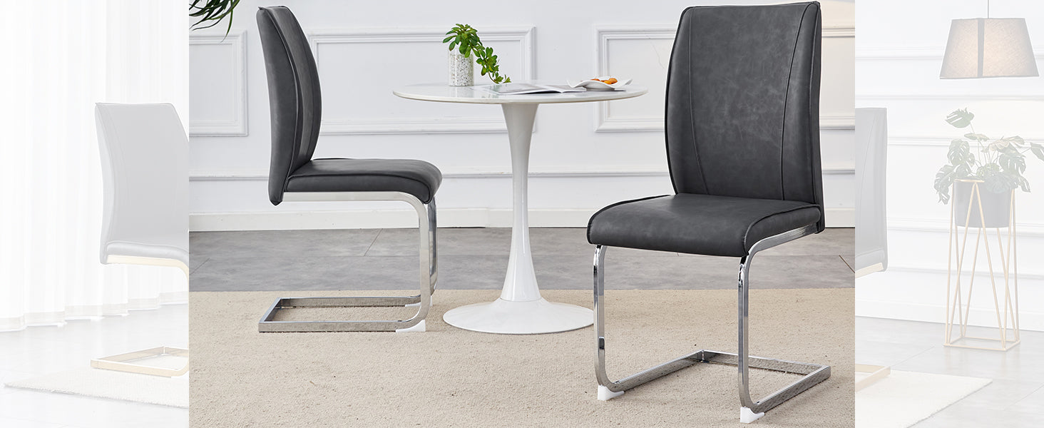 Logidon Dining Table Chair Set Gray Faux Leather With Horseskin Texture