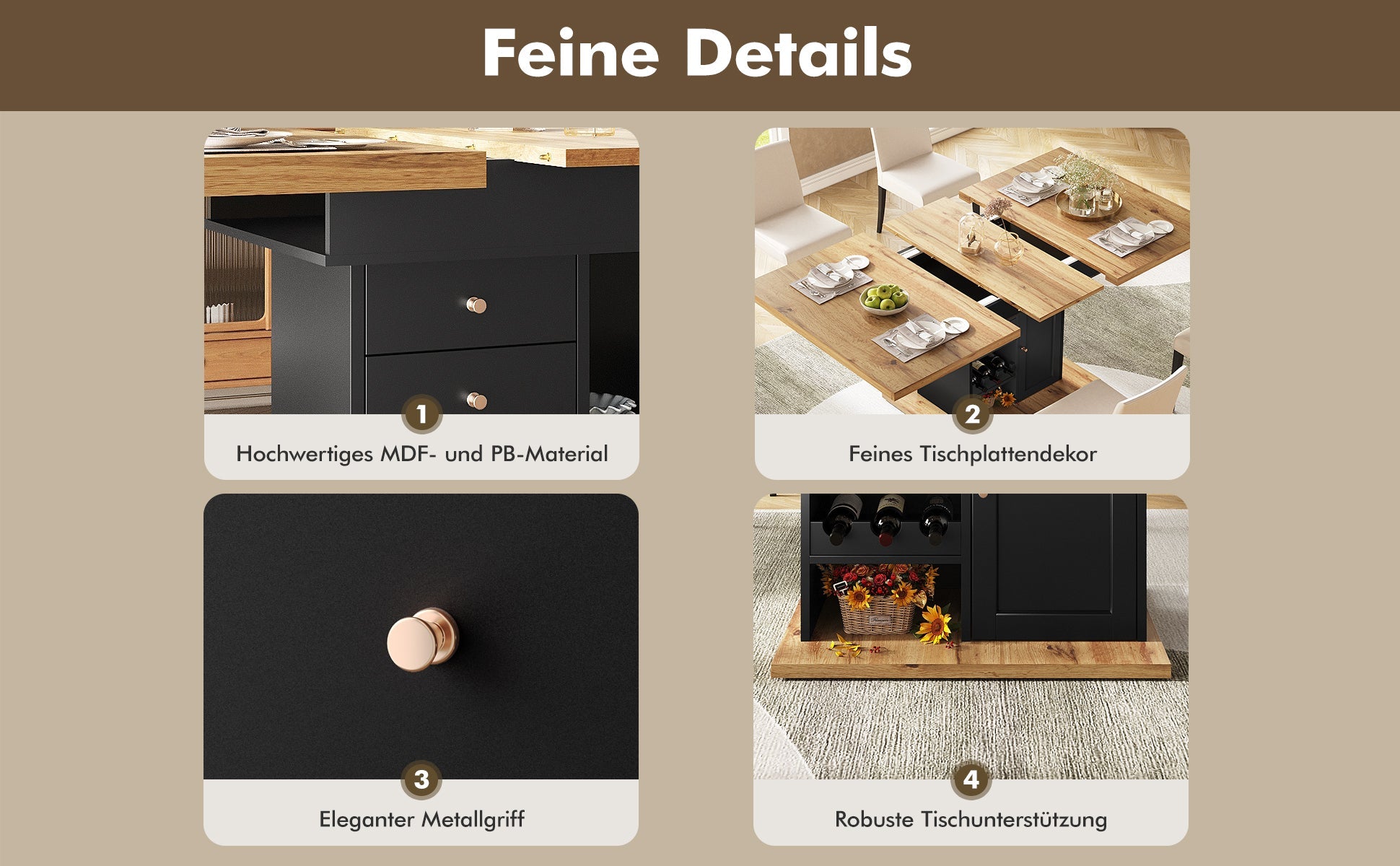 Logidon uitschuifbare eettafel 110-140 centimeter telescopisch naturel MDF