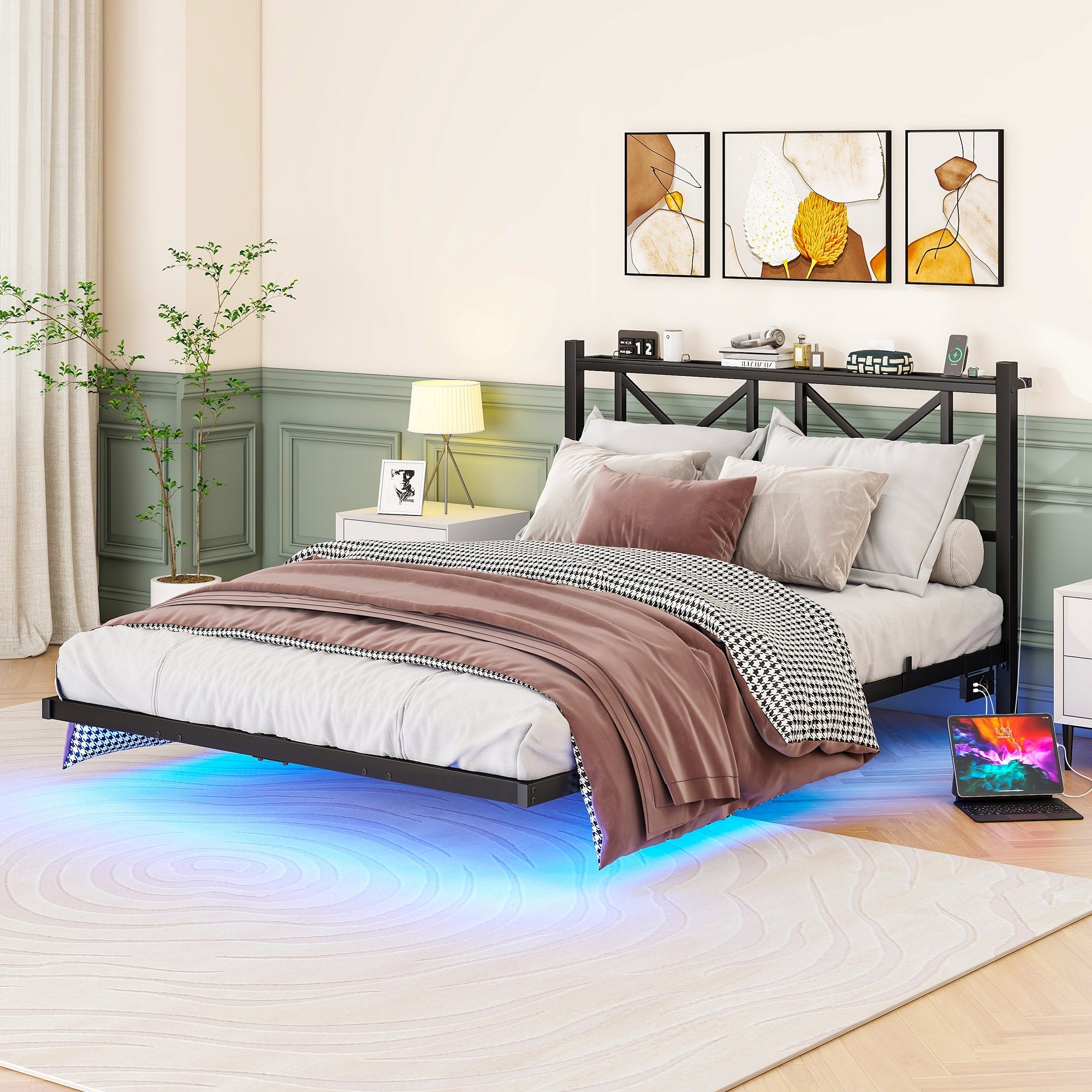 Logidon metalen bedframe 140x200 cm zwarte LED-verlichting