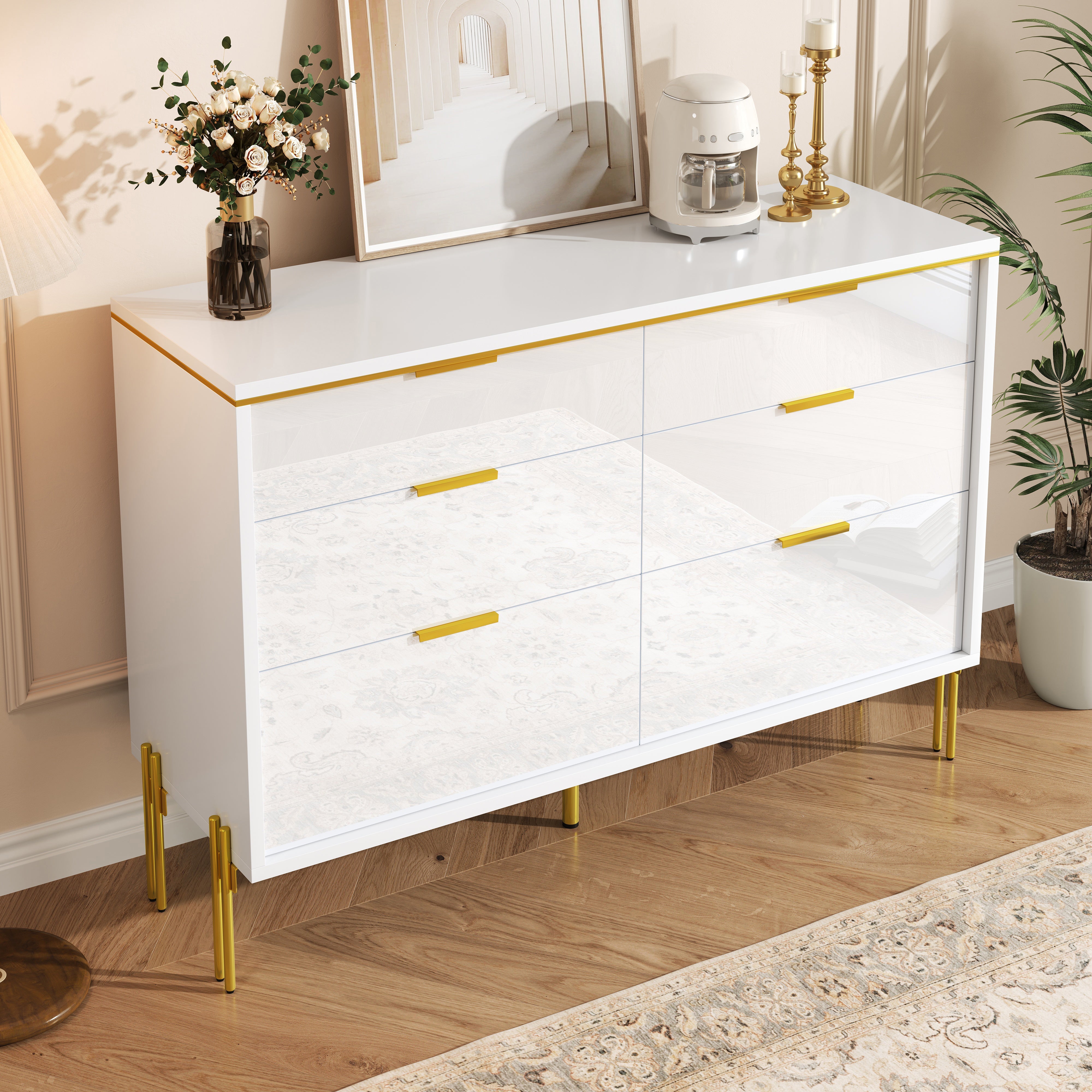 Logidon dressoir wit goud hoogglans 6 lades 120 cm