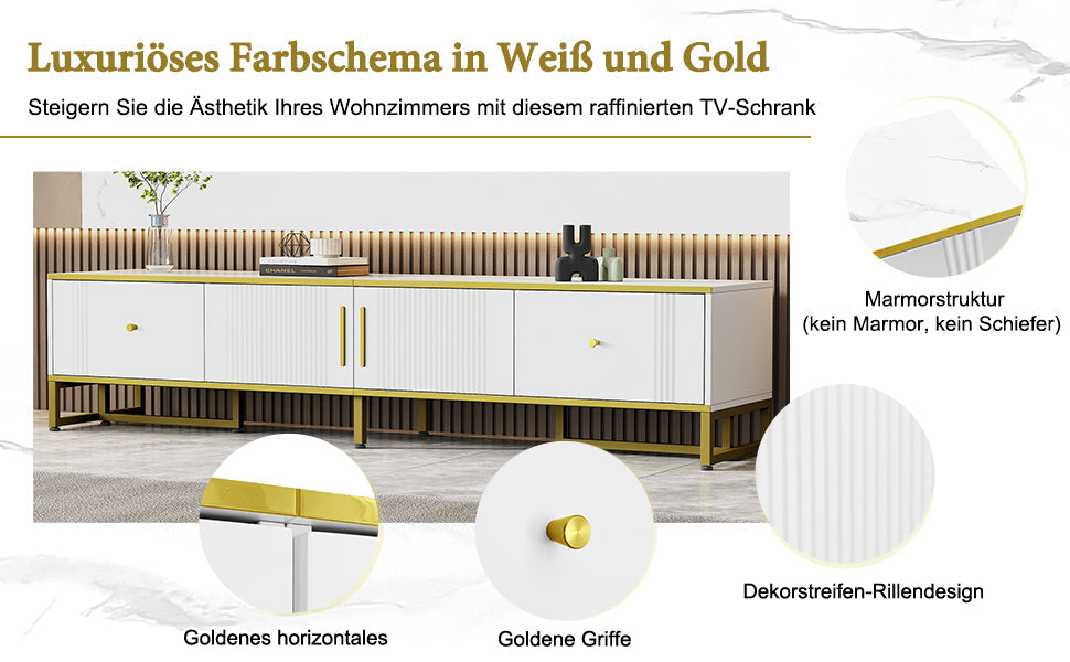 Logidon Elegant Wit TV-meubel 180x40x40 cm Gouden Trim