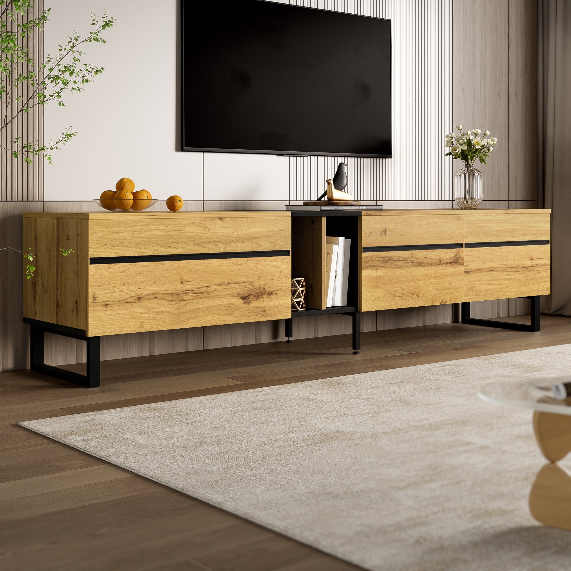 Logidon Modern TV-lowboard 180 cm Bruin met inklapbaar vak Open vakken