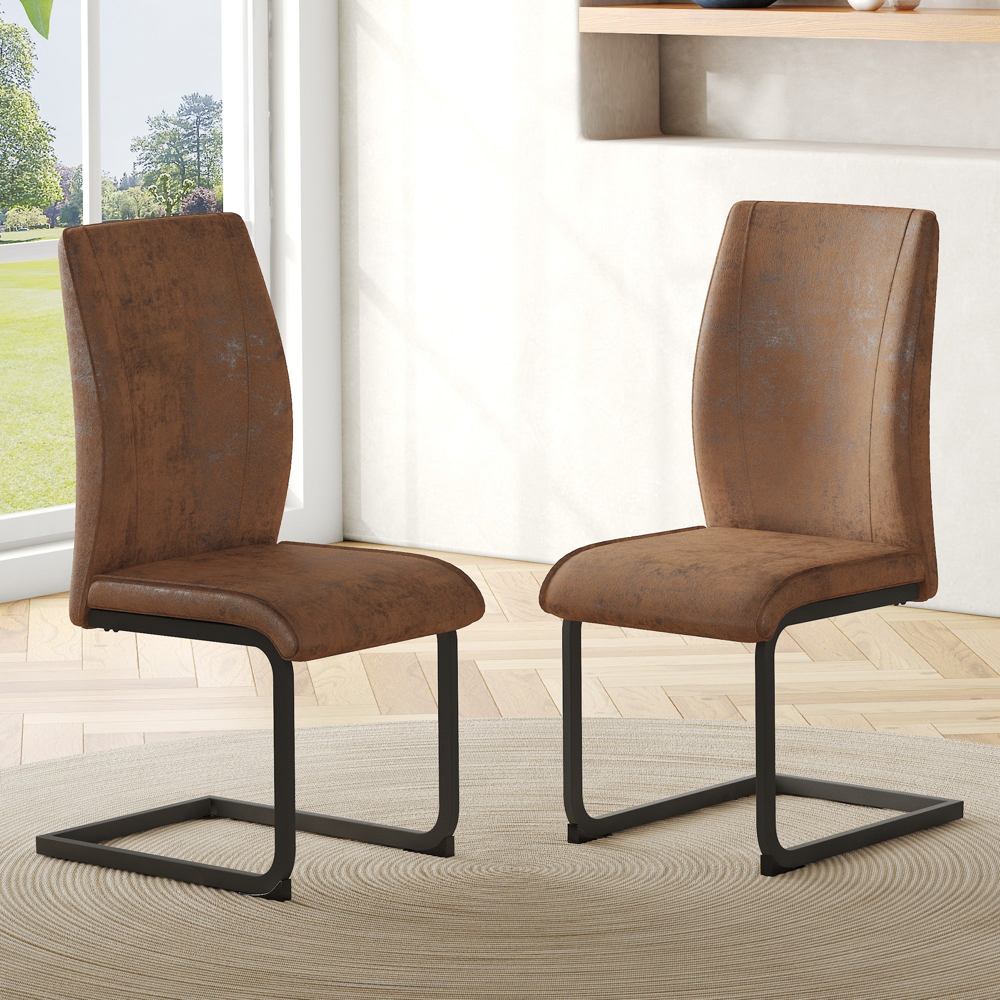 Logidon set van 2 bruine, ergonomische eetkamerstoelen met metalen frame