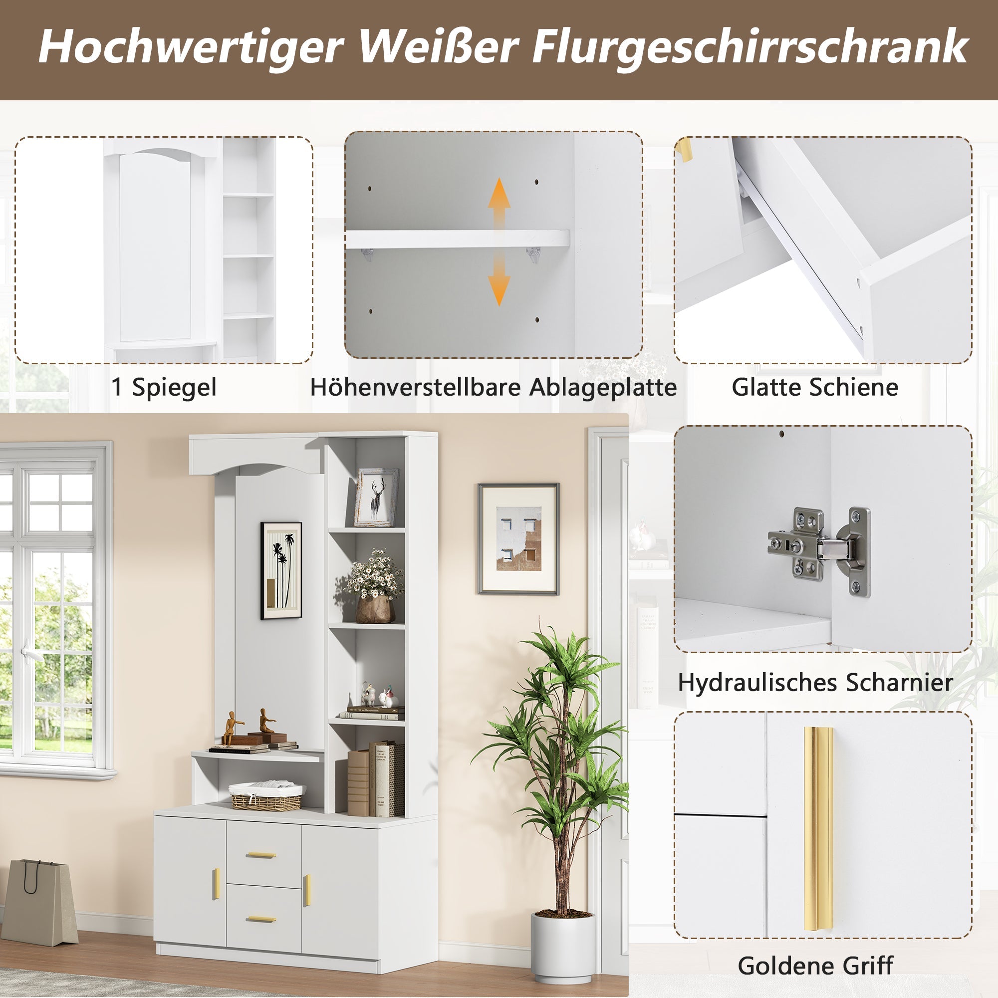 Logidon 90x40x180 cm halkast wit met spiegel en schoenenkast