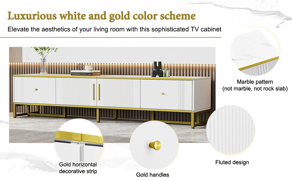 Logidon Elegant Wit TV-meubel 180x40x40 cm Gouden Trim