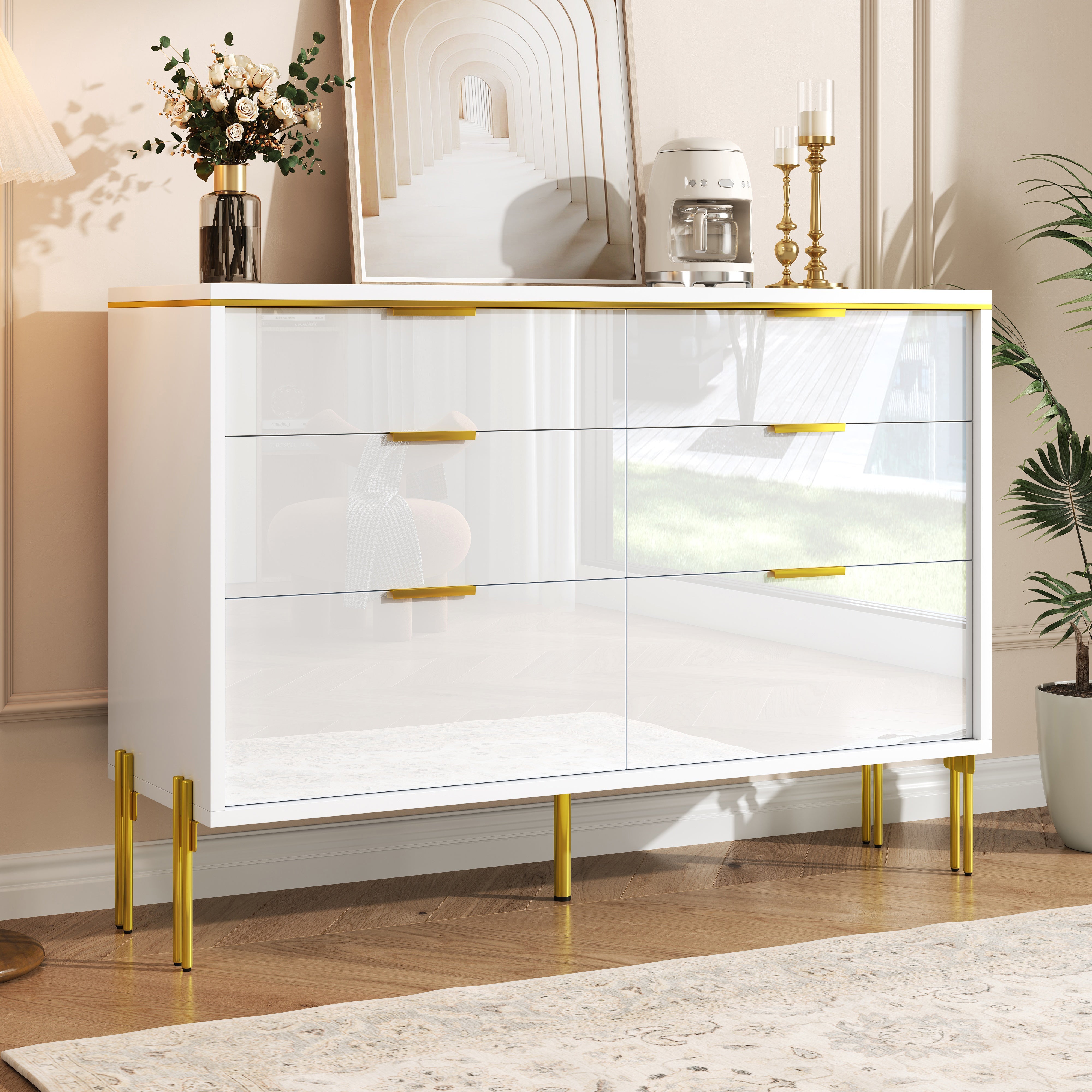Logidon dressoir wit goud hoogglans 6 lades 120 cm