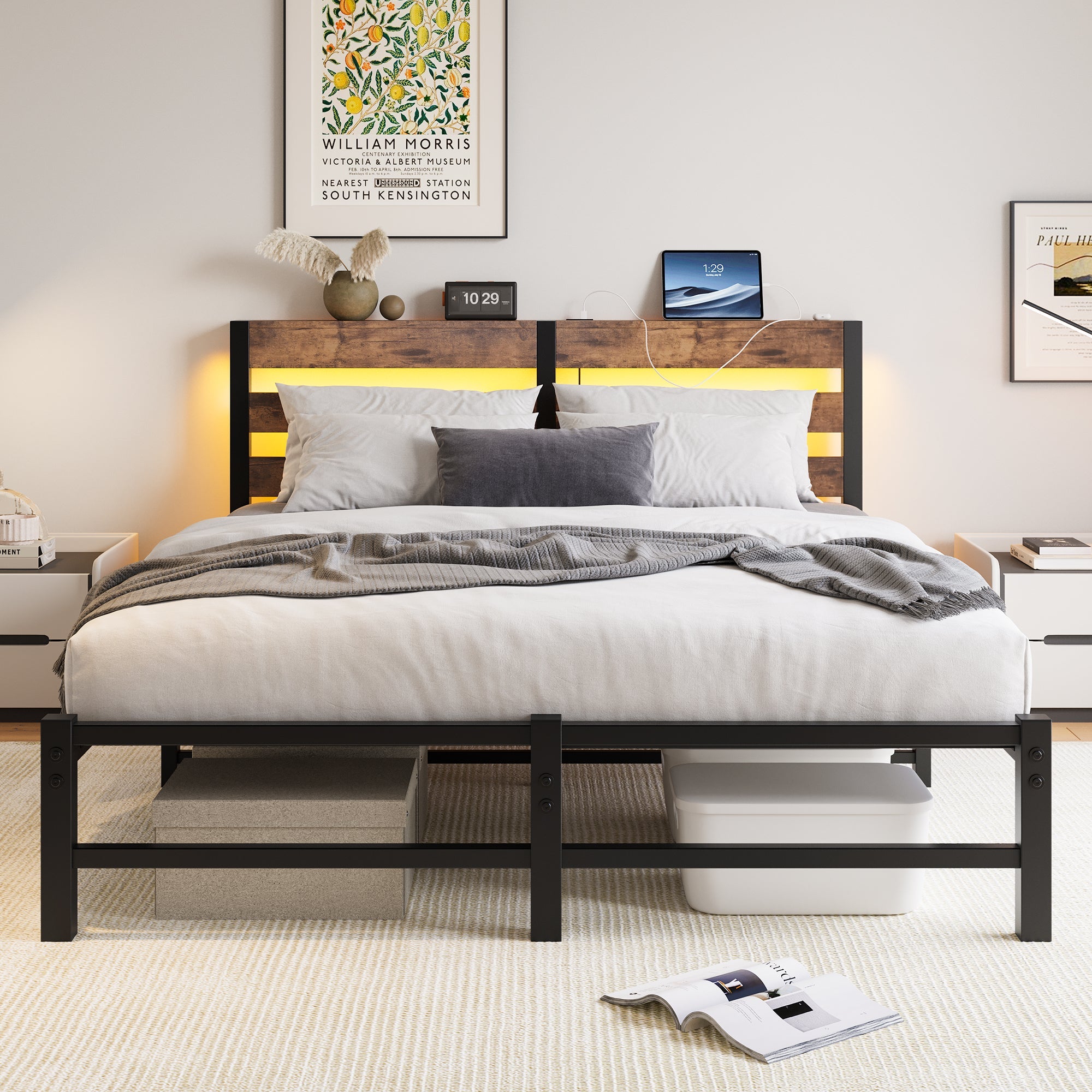 Logidon metalen bedframe 140x200 zwarte LED-verlichting