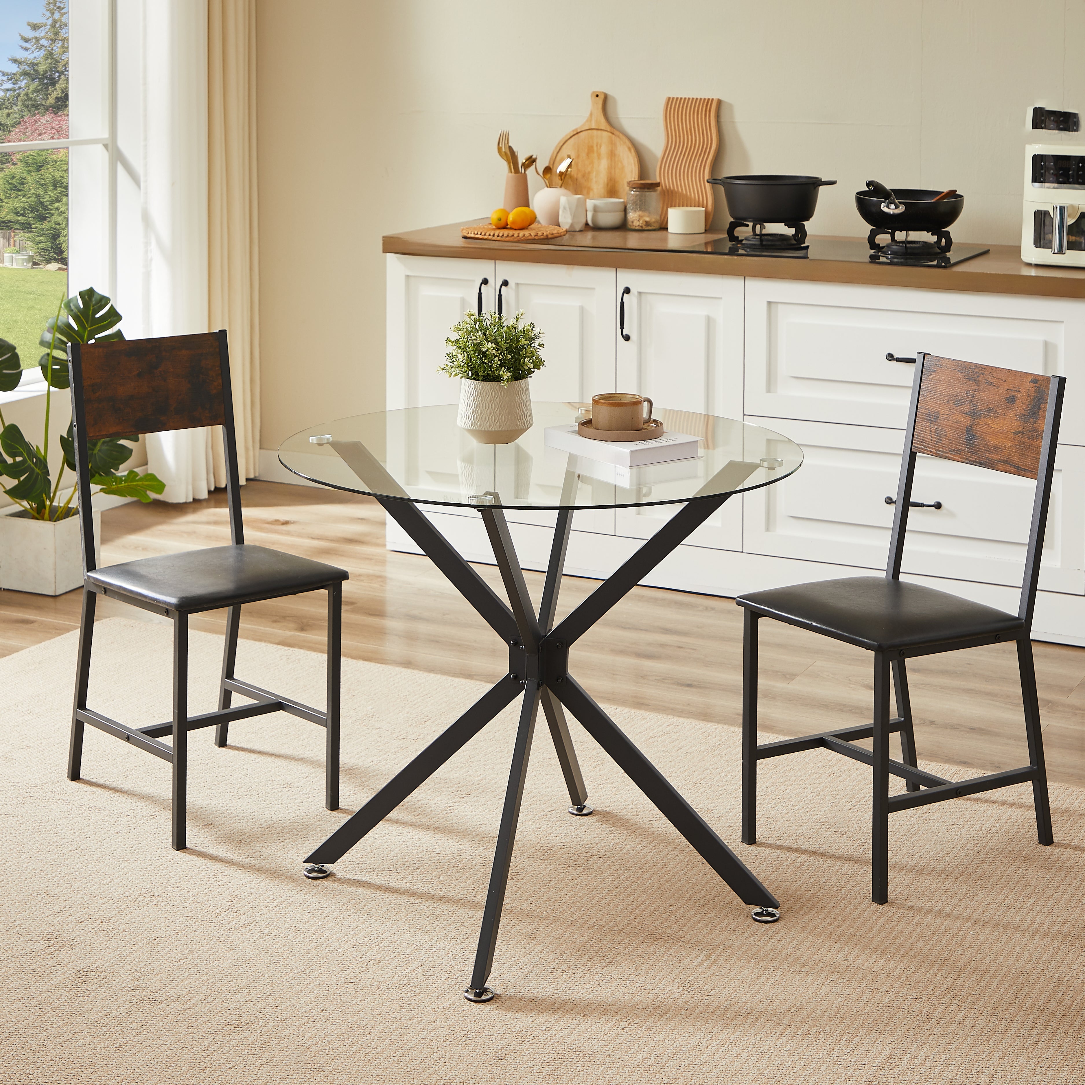 Logidon ronde glazen tafel 90 cm stabiel metalen onderstel zwart