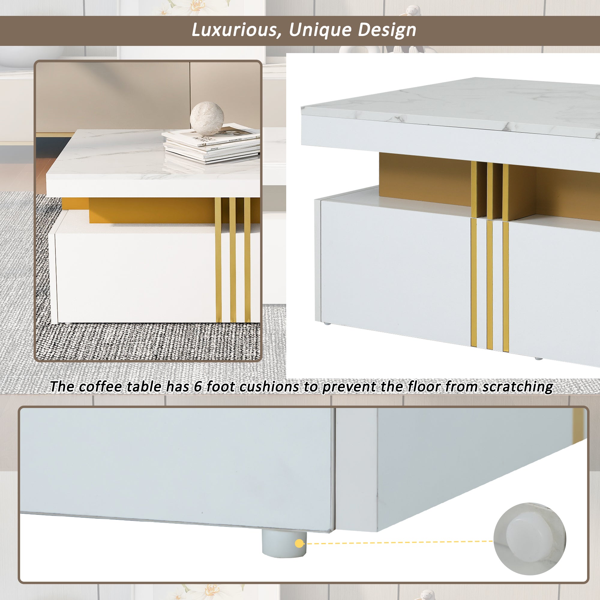 Logidon Modern coffee table high gloss top, 2 drawers, 100x50 cm