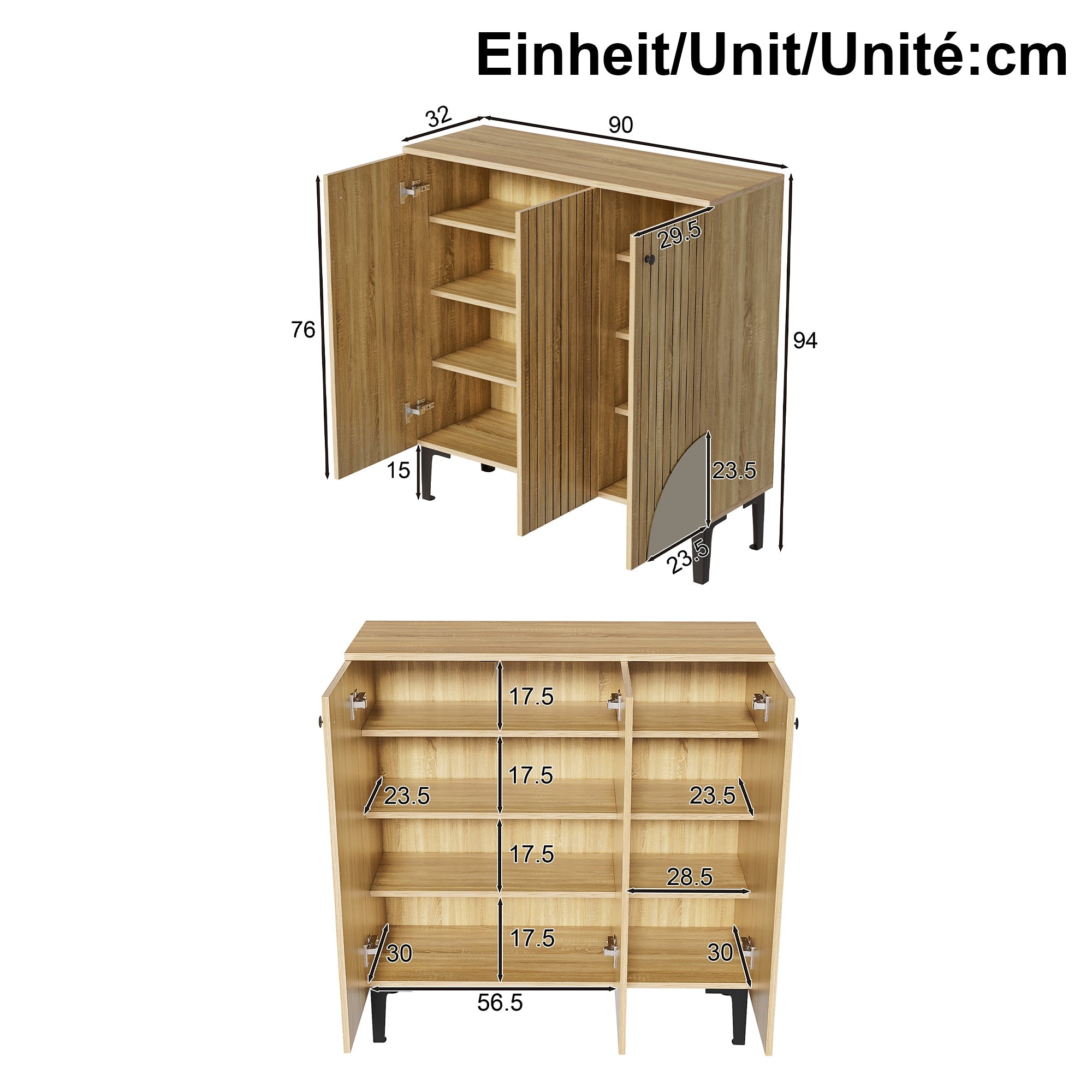 Logidon Moderne schoenenkast 90x32x94 cm houtlook met 3 deuren