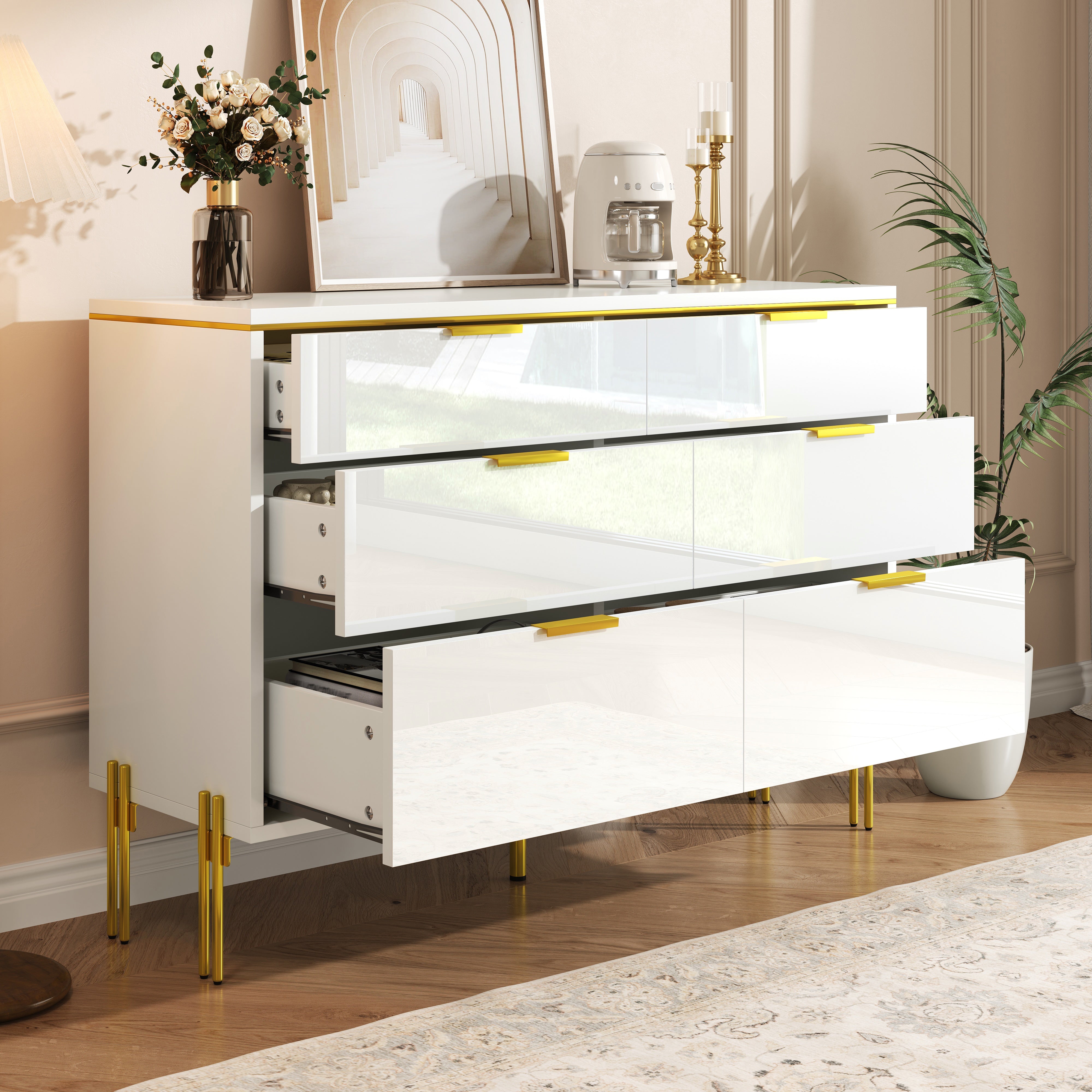 Logidon dressoir wit goud hoogglans 6 lades 120 cm