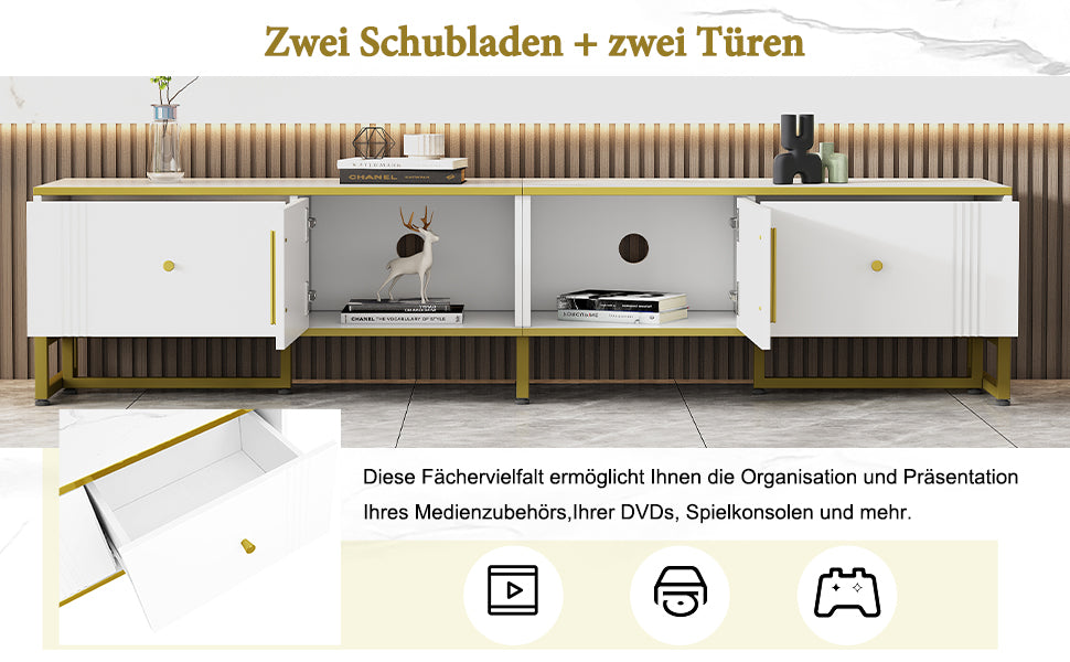 Logidon Elegant Wit TV-meubel 180x40x40 cm Gouden Trim