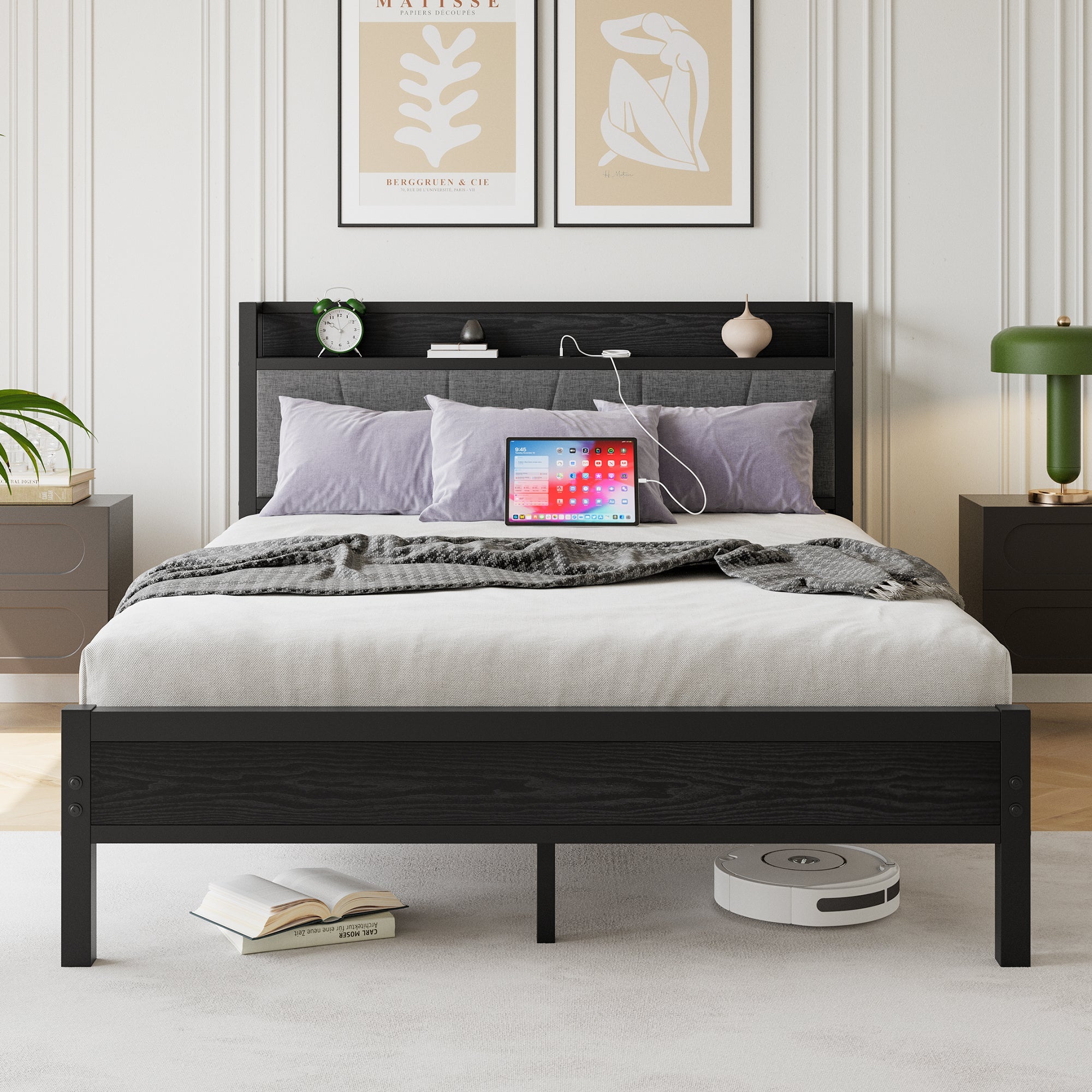 Logidon 140x200 cm bedframe zwart met LED-verlichting en USB