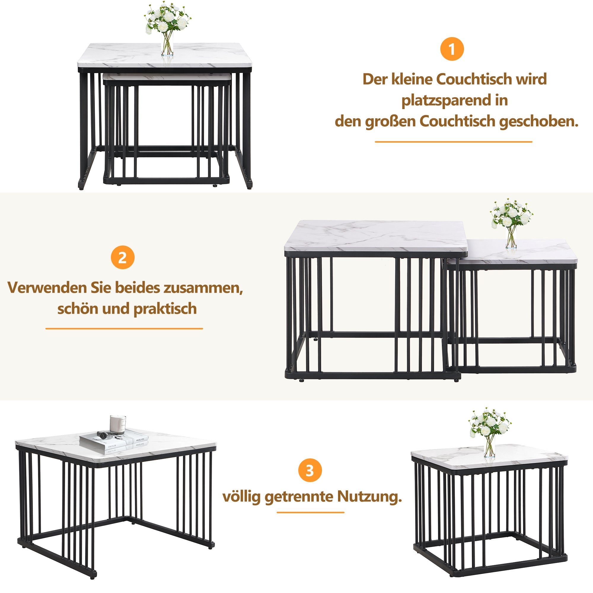 Logidon Stijlvolle 2-delige salontafelset wit marmerlook 60x60 cm