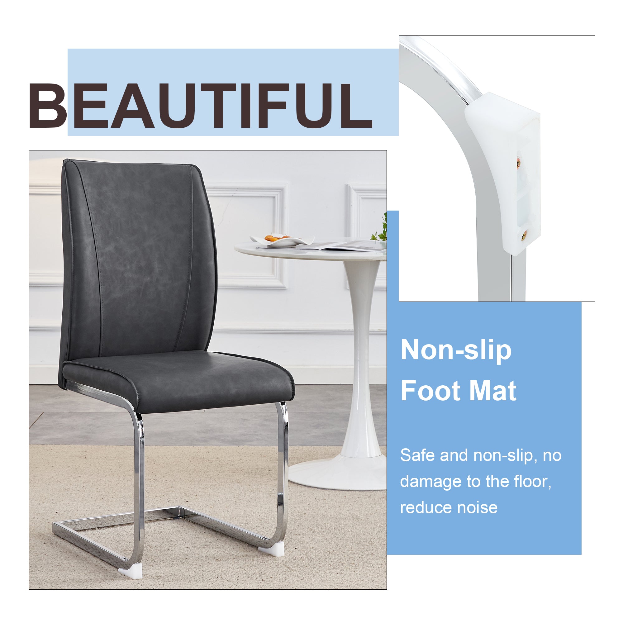 Logidon Dining Table Chair Set Gray Faux Leather With Horseskin Texture