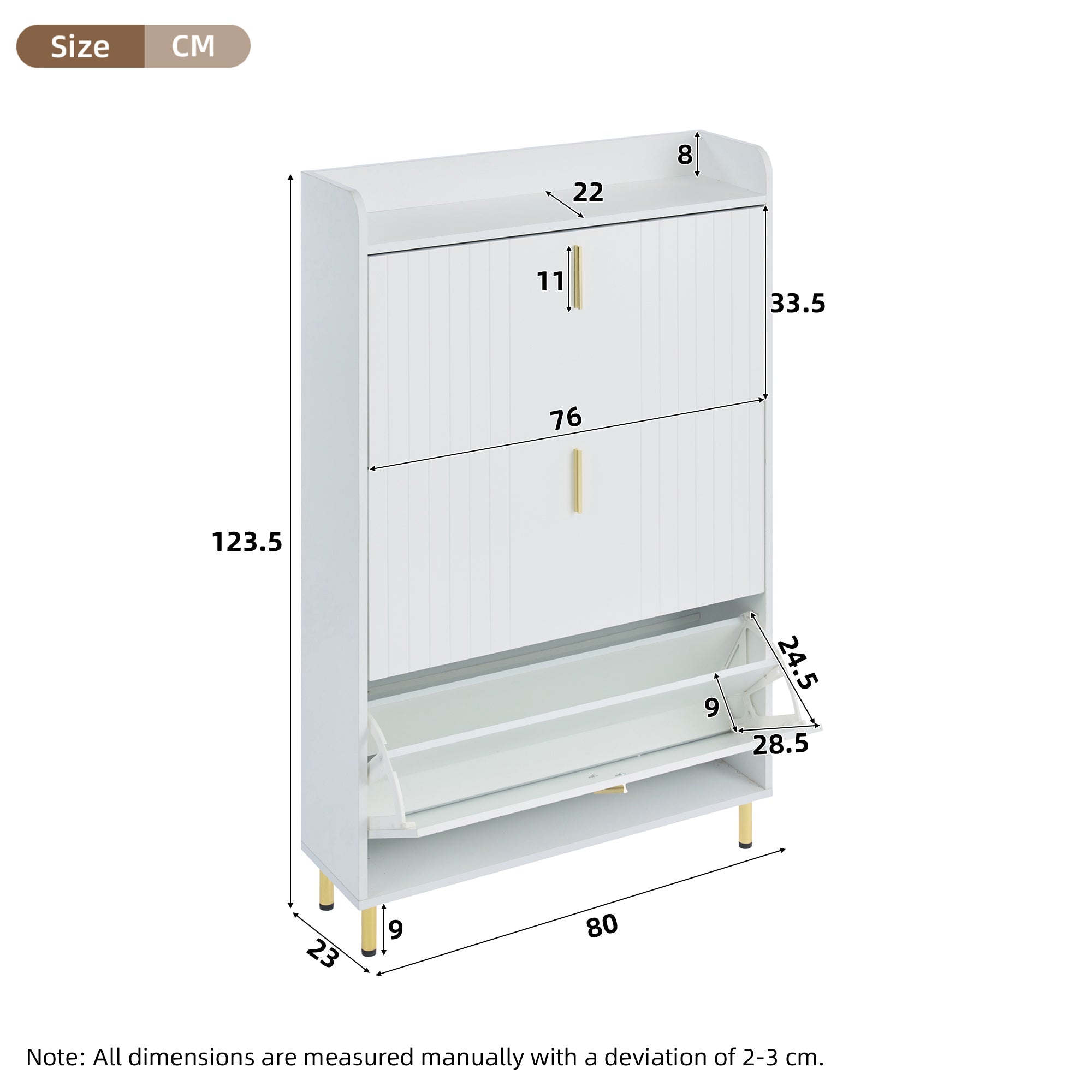 Logidon schoenenkast wit 3 kleppen, 6 vakken, 80x23x123 cm