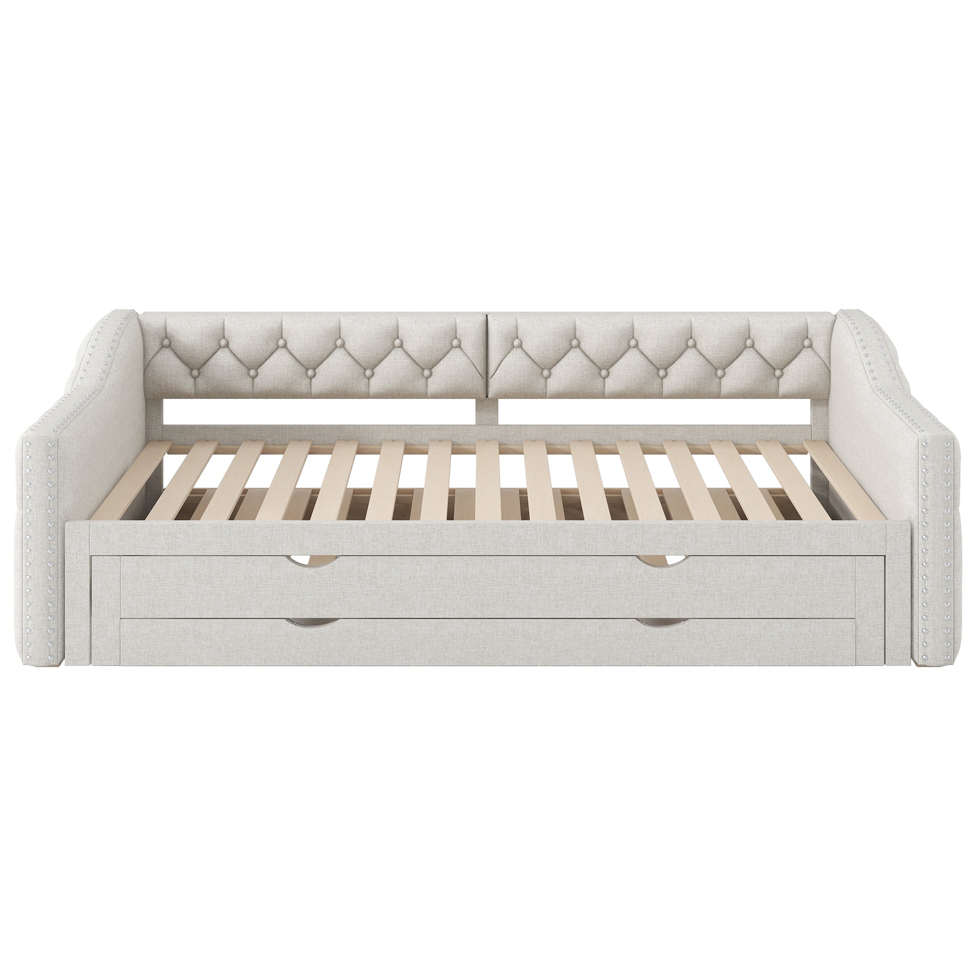 Logidon 90x200 gestoffeerd dagbed met LED-licht uitschuifbaar bed beige