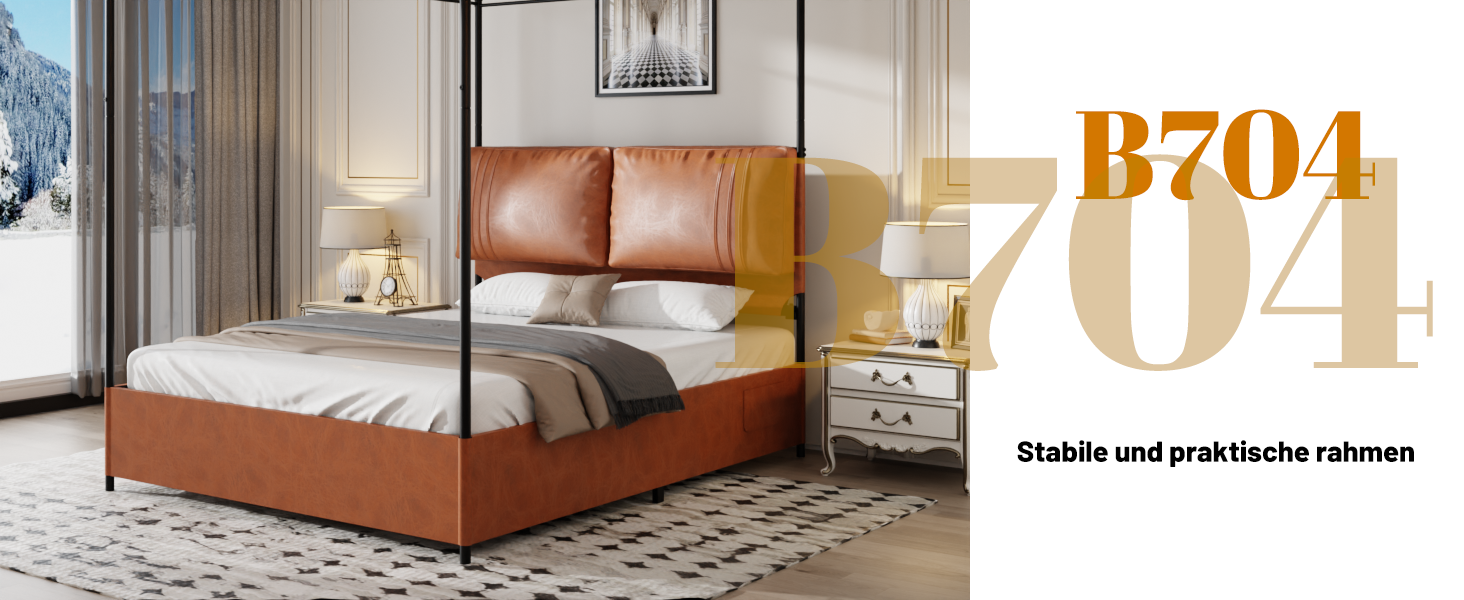 Logidon luxe hemelbed 160x200 bruin kunstleer afneembare hemel