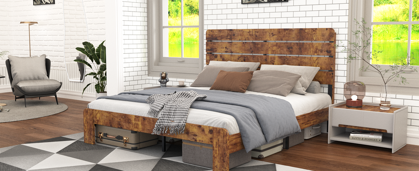Logidon houten tweepersoonsbed 180x200 bruin antieke stijl met ijzeren lattenbodem
