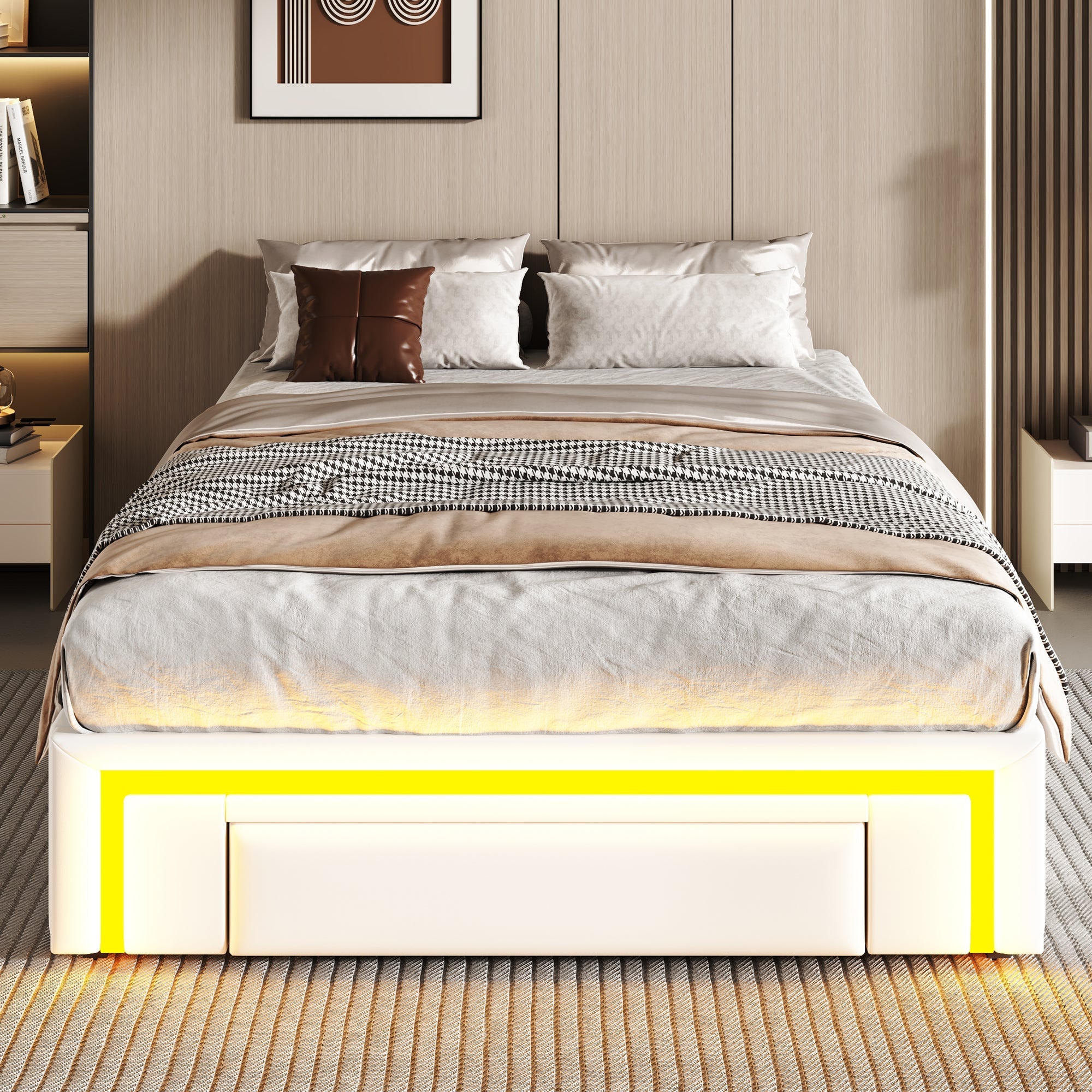 Logidon Bedframe 90x200 met lades PU-leer LED-verlichting Wit
