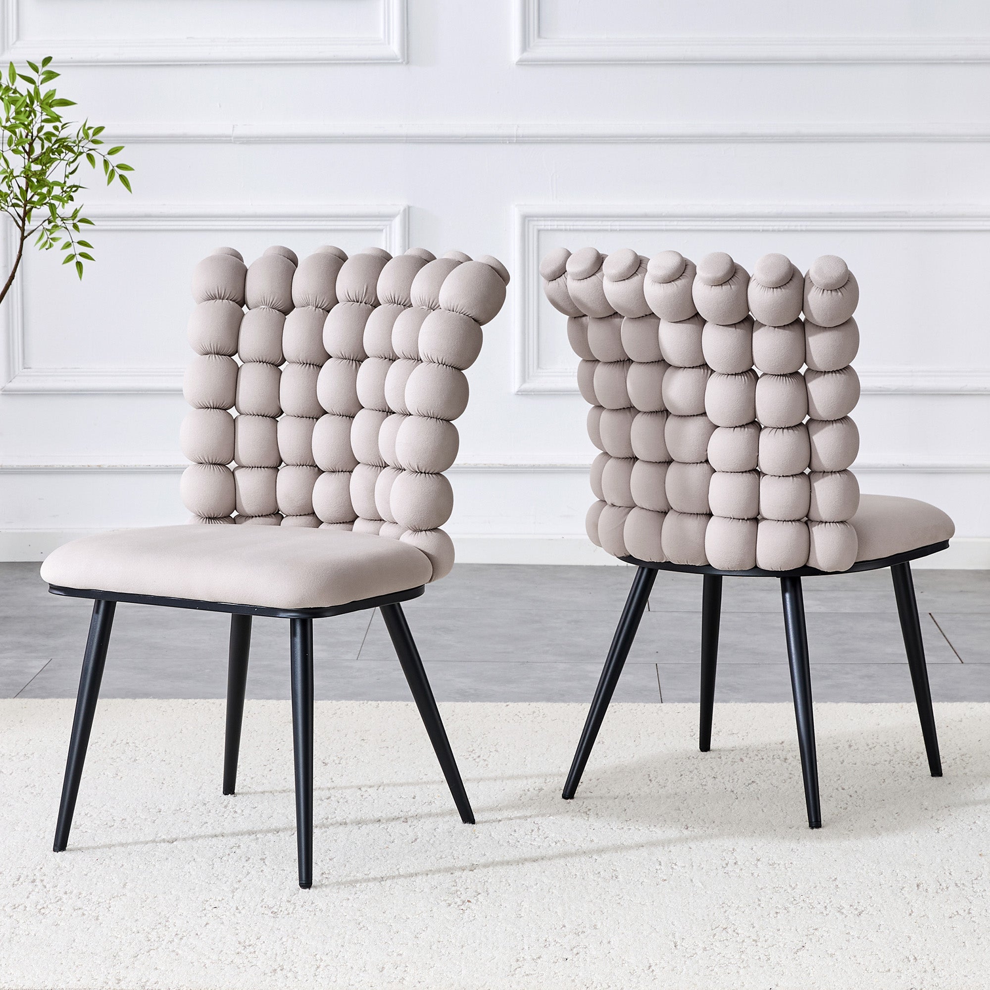 Logidon lichtgrijze fluwelen eetkamerstoelen met kogelketting rugleuning set van 2