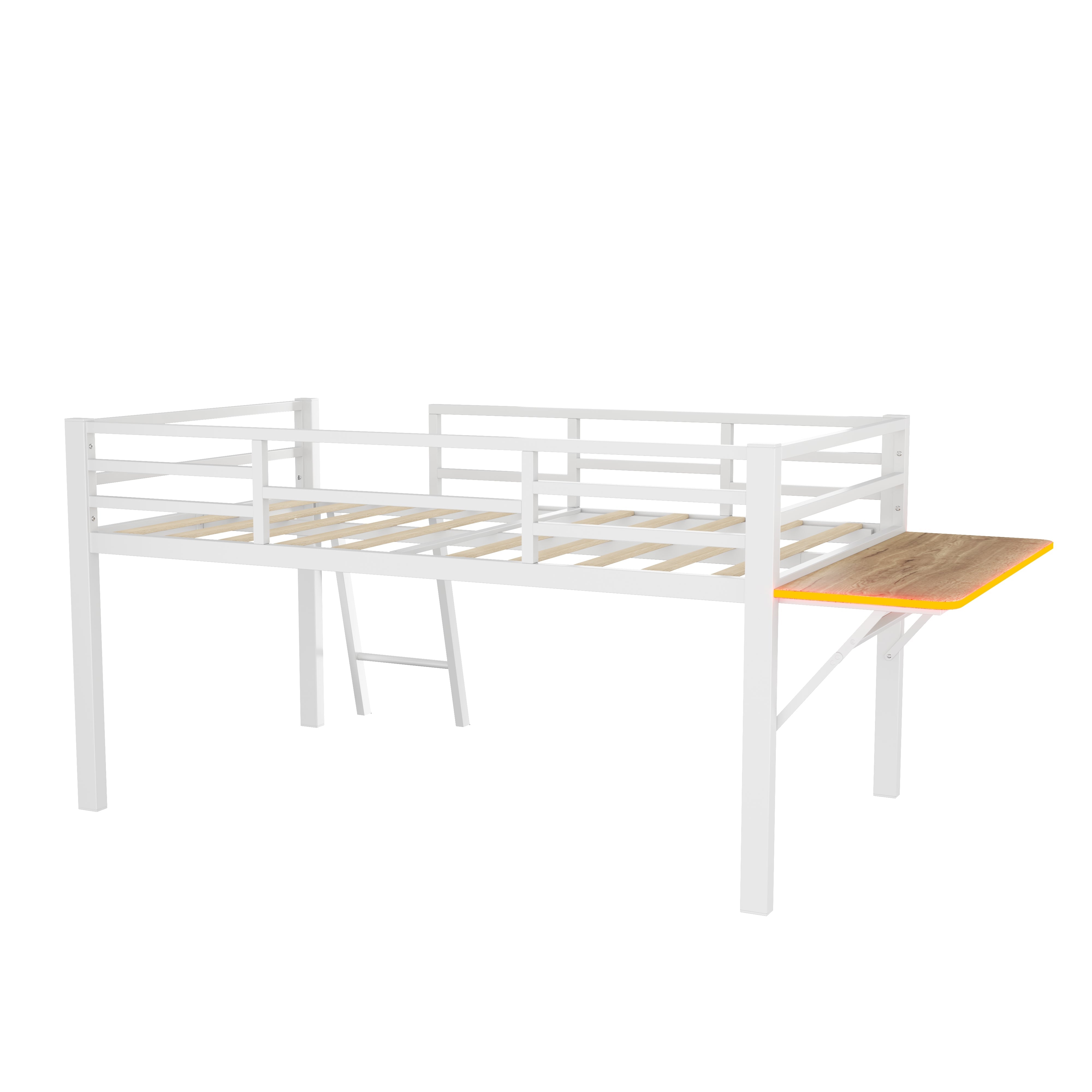 Logidon flat bed 90 x 200 cm metal bed white with railing ladder LED