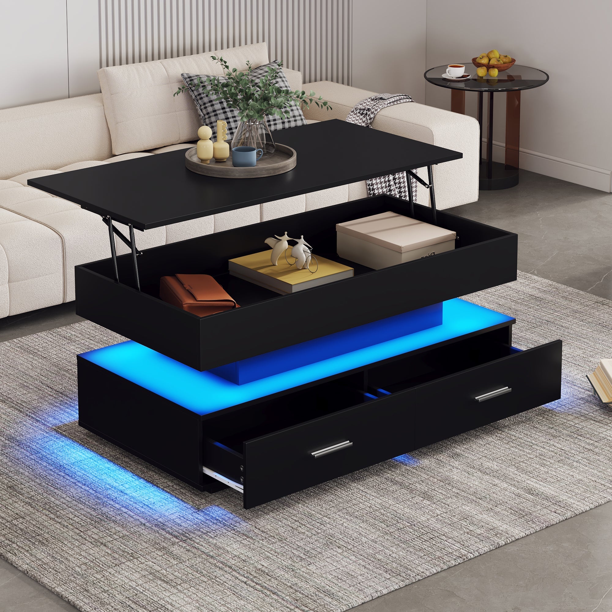 Logidon Verstelbare Salontafel 100x50x44 cm Zwart LED Verlichting