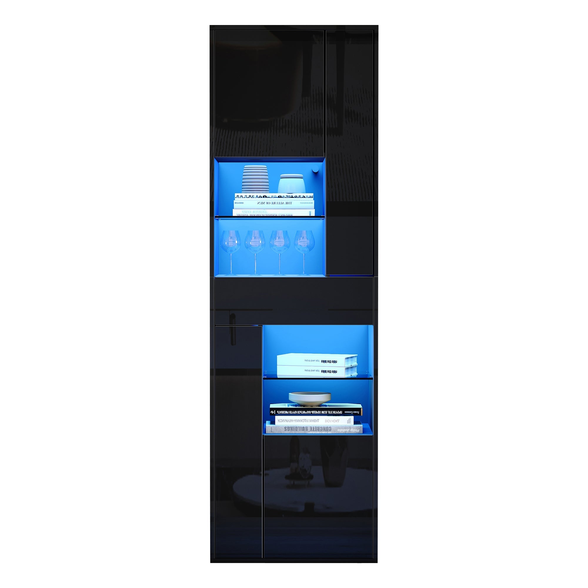 Logidon zwarte hoogglans glazen vitrine 55 x 38 x 170 cm LED-verlichting