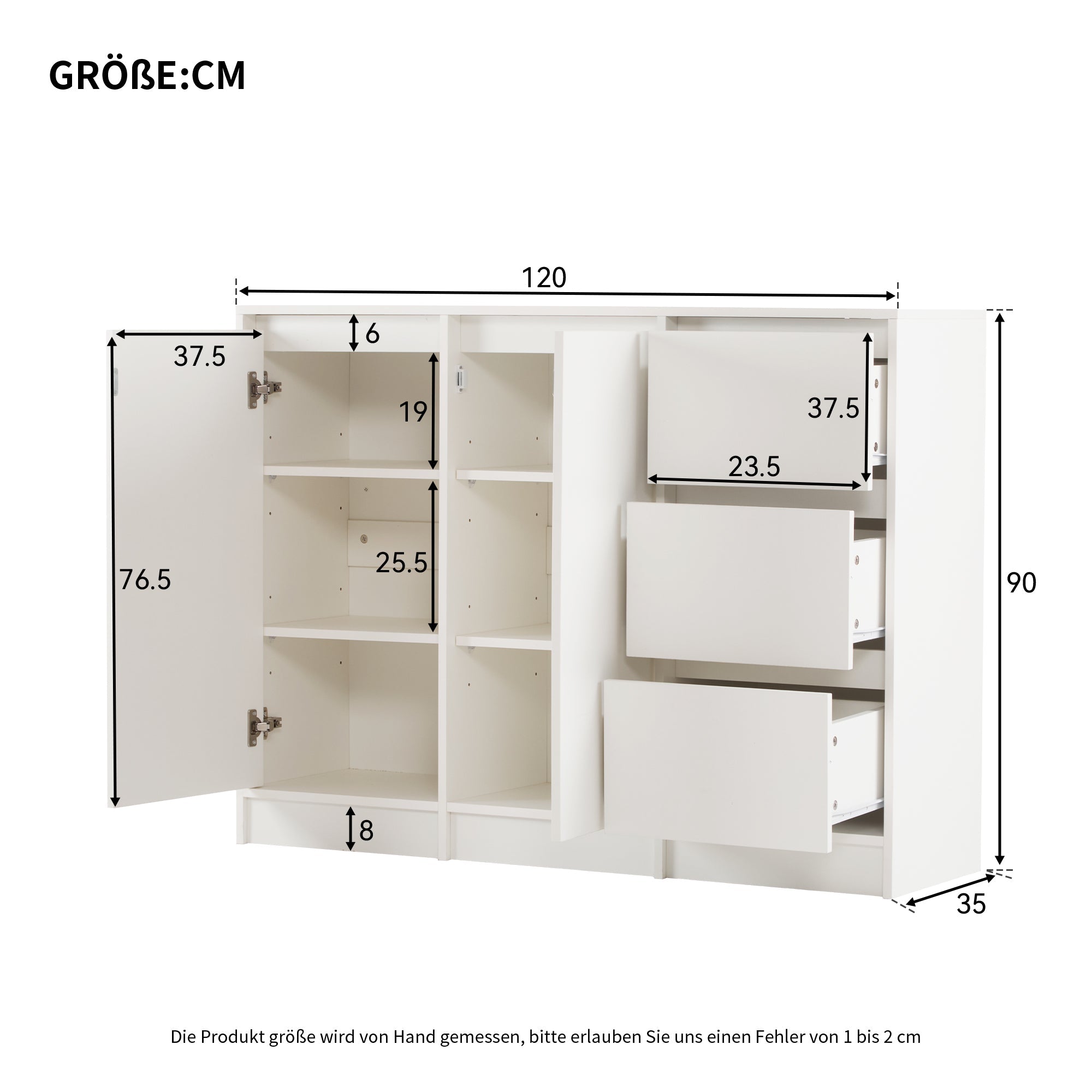 Logidon Modern Dressoir Wit 120x90x35 cm 2 Deuren 3 Laden