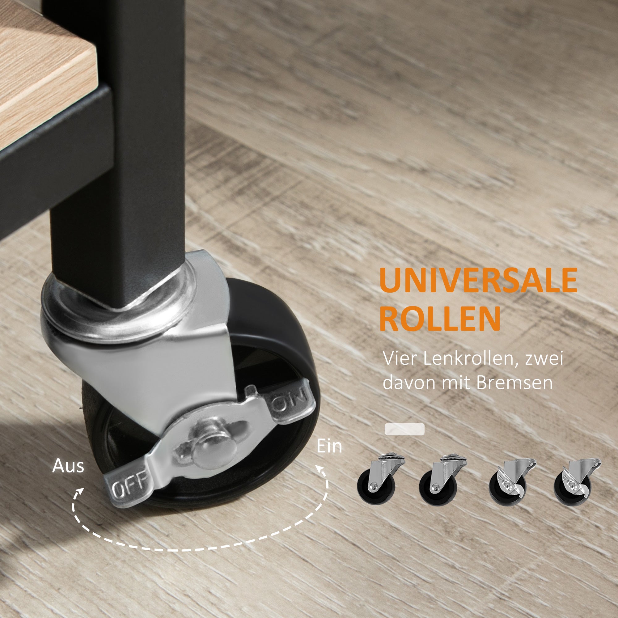 Logidon serveerwagen 2 niveaus met handvat, wielen en remmen, 82x40x75 cm