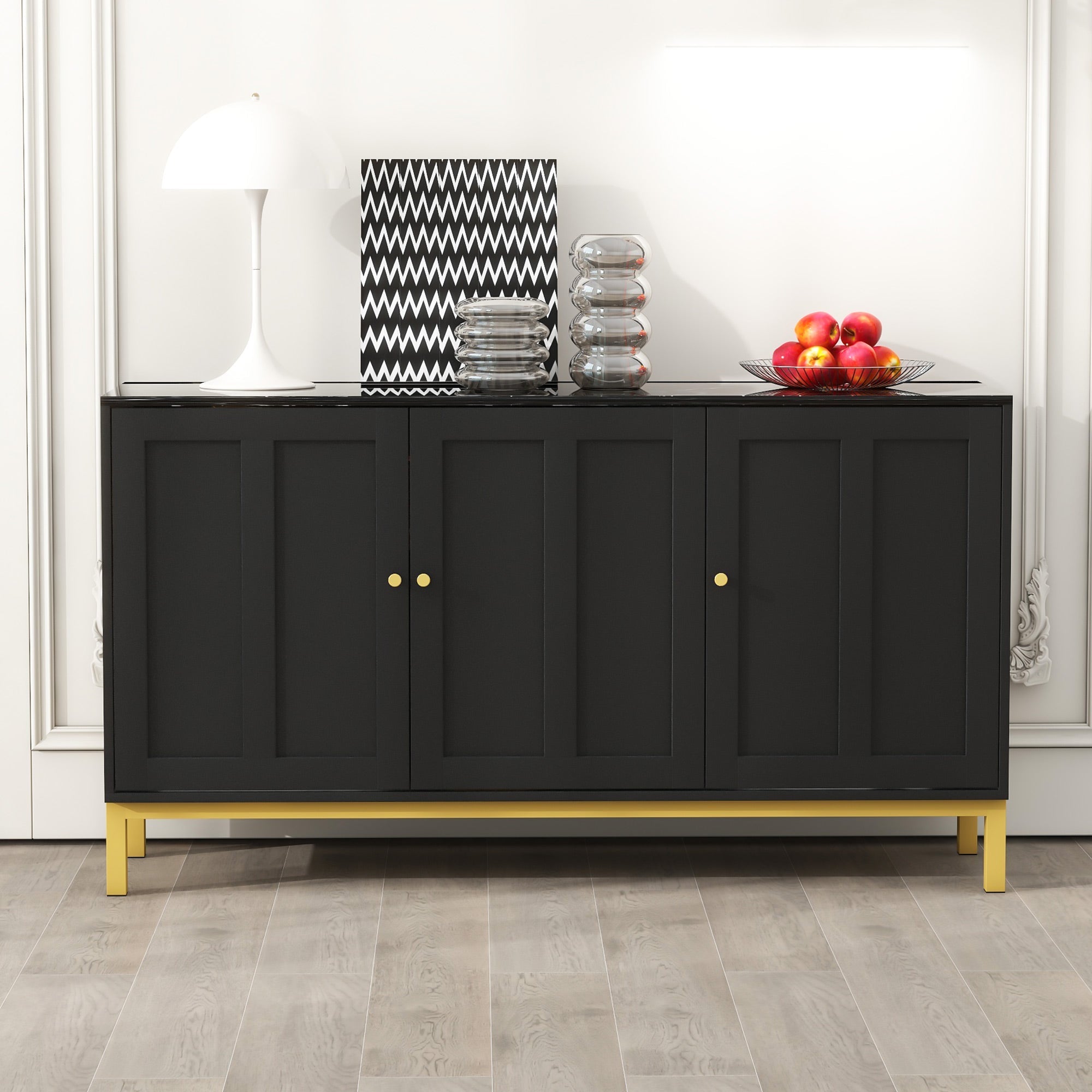 Logidon dressoir 3 deuren zwart MDF met marmerlook 140x40x78