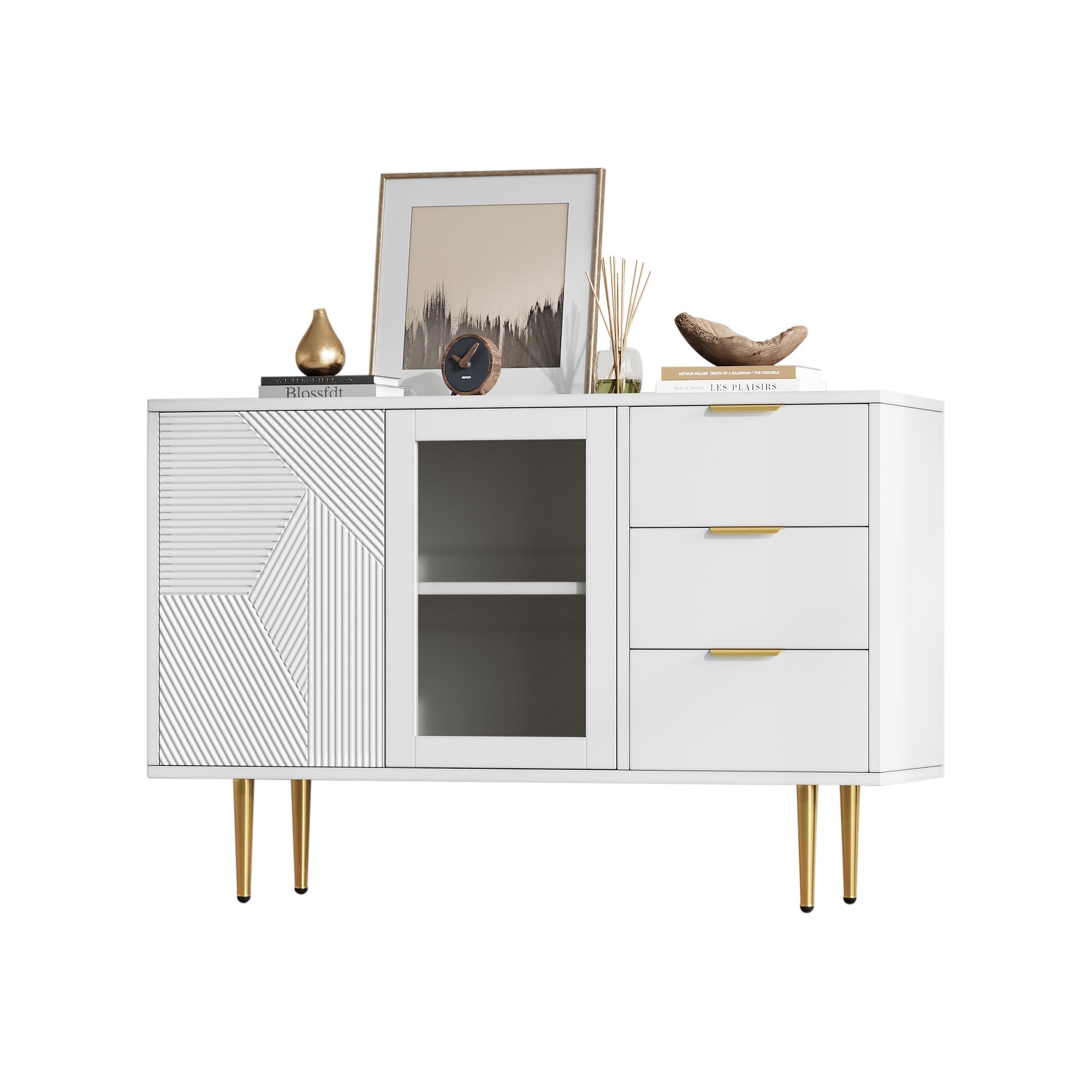 Logidon ladekast wit met 3 lades en 2 glazen deuren 120x38x79,5 cm