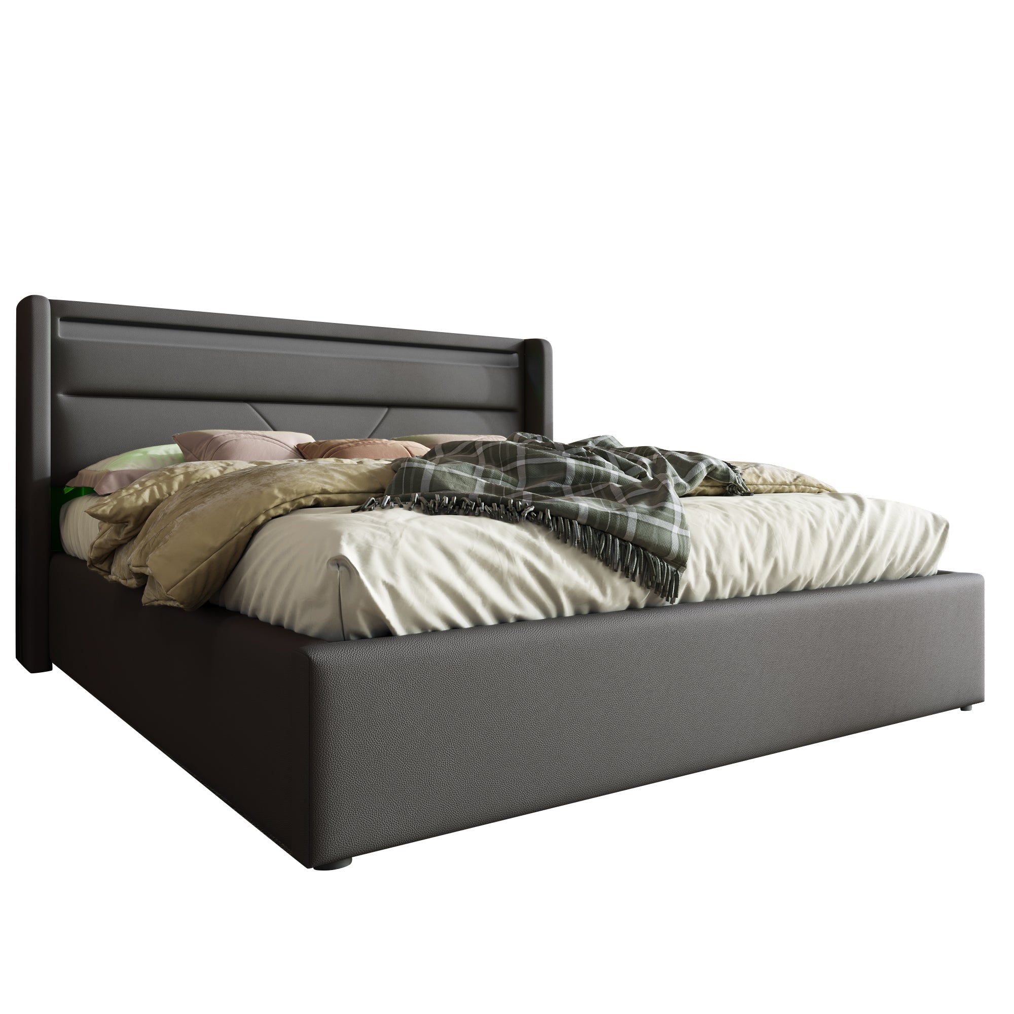 Logidon hydraulisch opbergbed 160x200cm tweepersoonsbed grijs LED