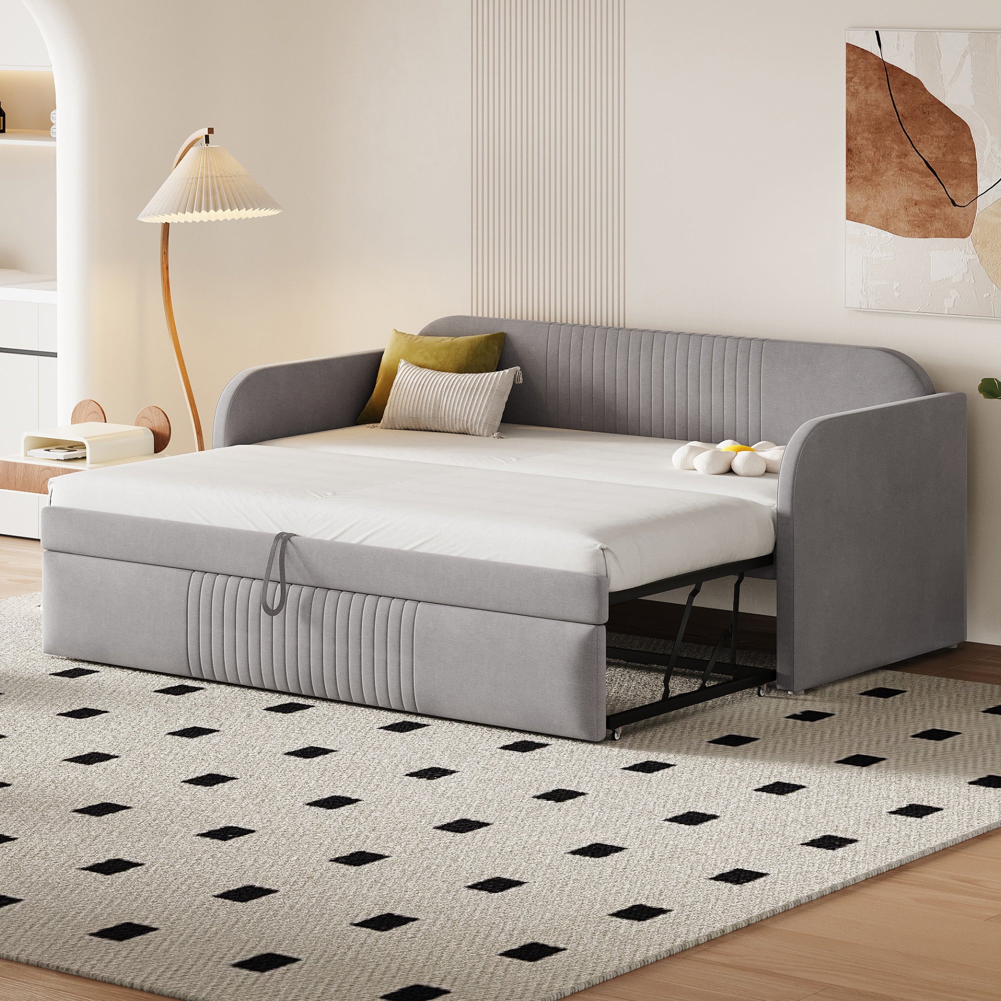 Logidon gestoffeerd bed slaapbank 90/180x190 cm lichtgrijs