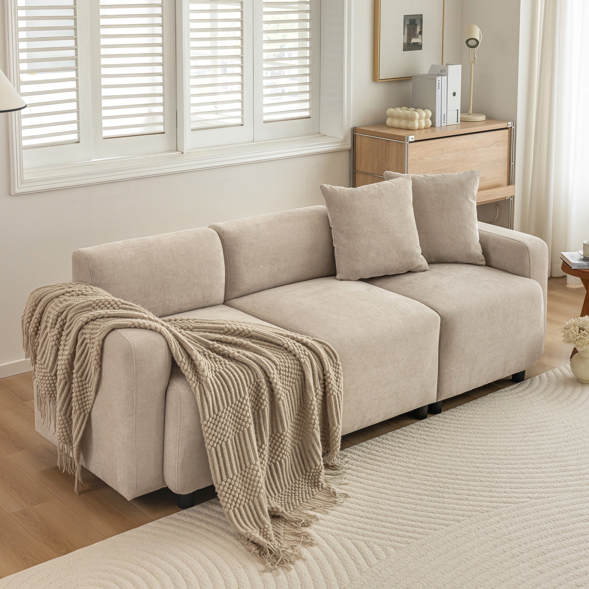 Logidon Regular Sofa Beige Chenille 3 Seater Living Room Sofa