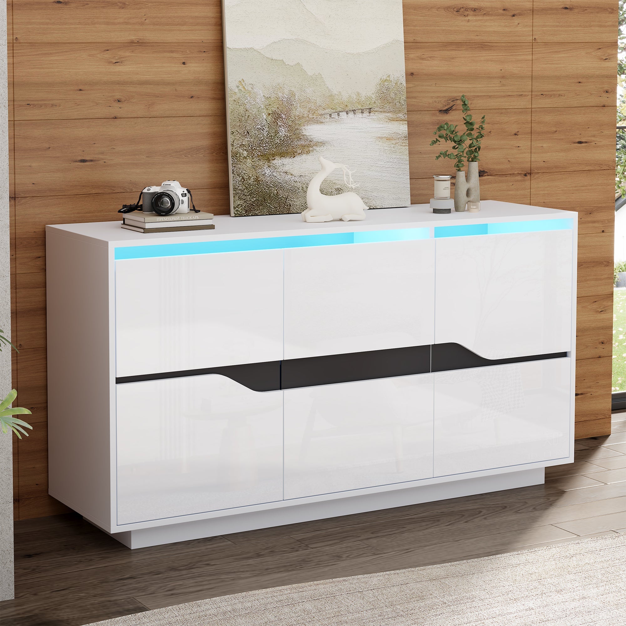 Logidon Sideboard 140x40x76 Cm White Black With 3 Doors LED