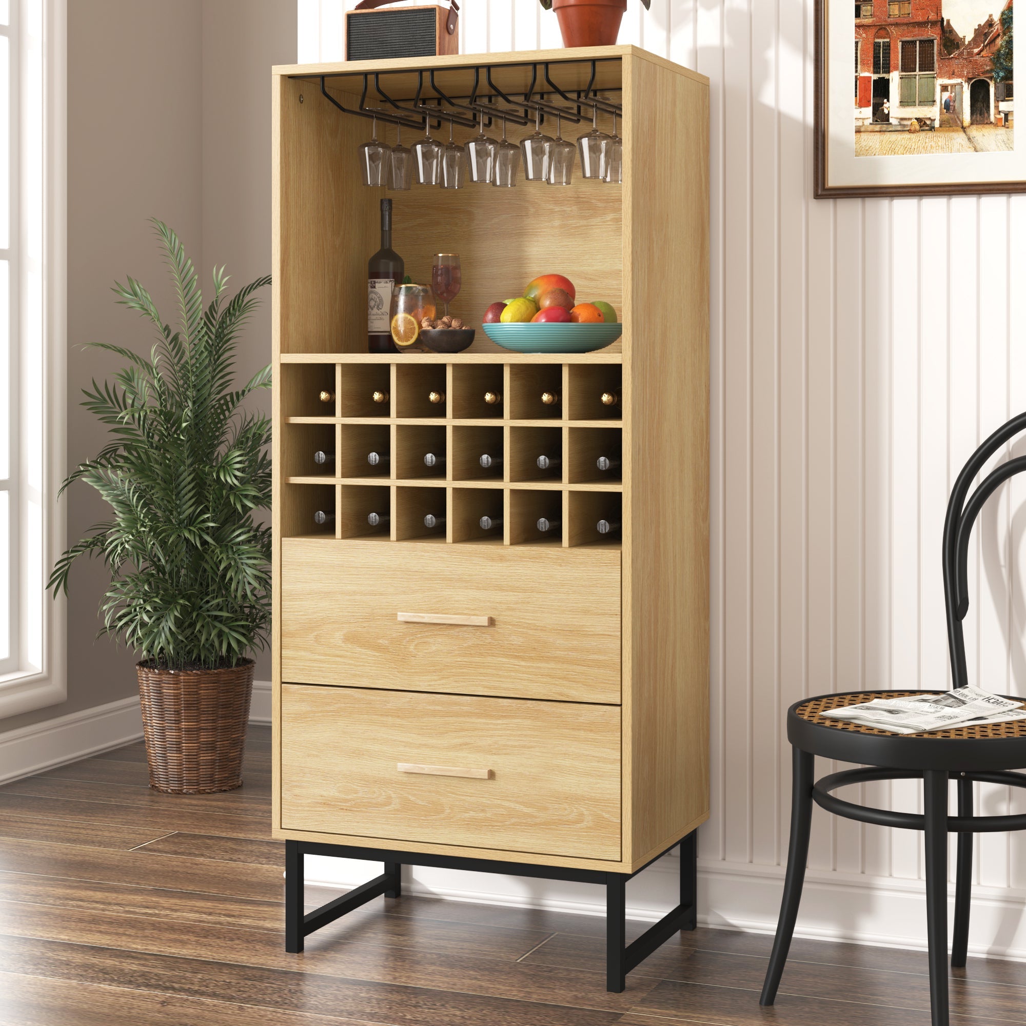 Logidon wijnkast dressoir houtlook 60x39,5x141 cm 18 vakken