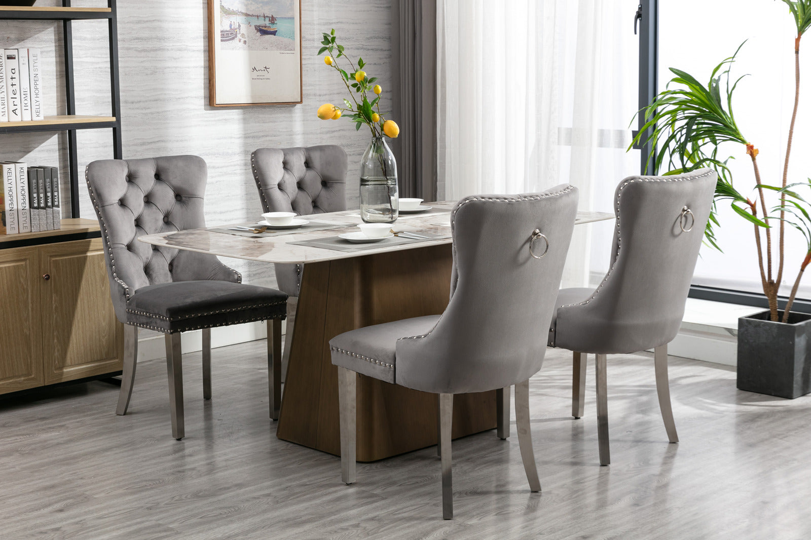 Logidon Nikki Collection Dining Table Chair Set of 2 Gray Luxury Velvet Cover
