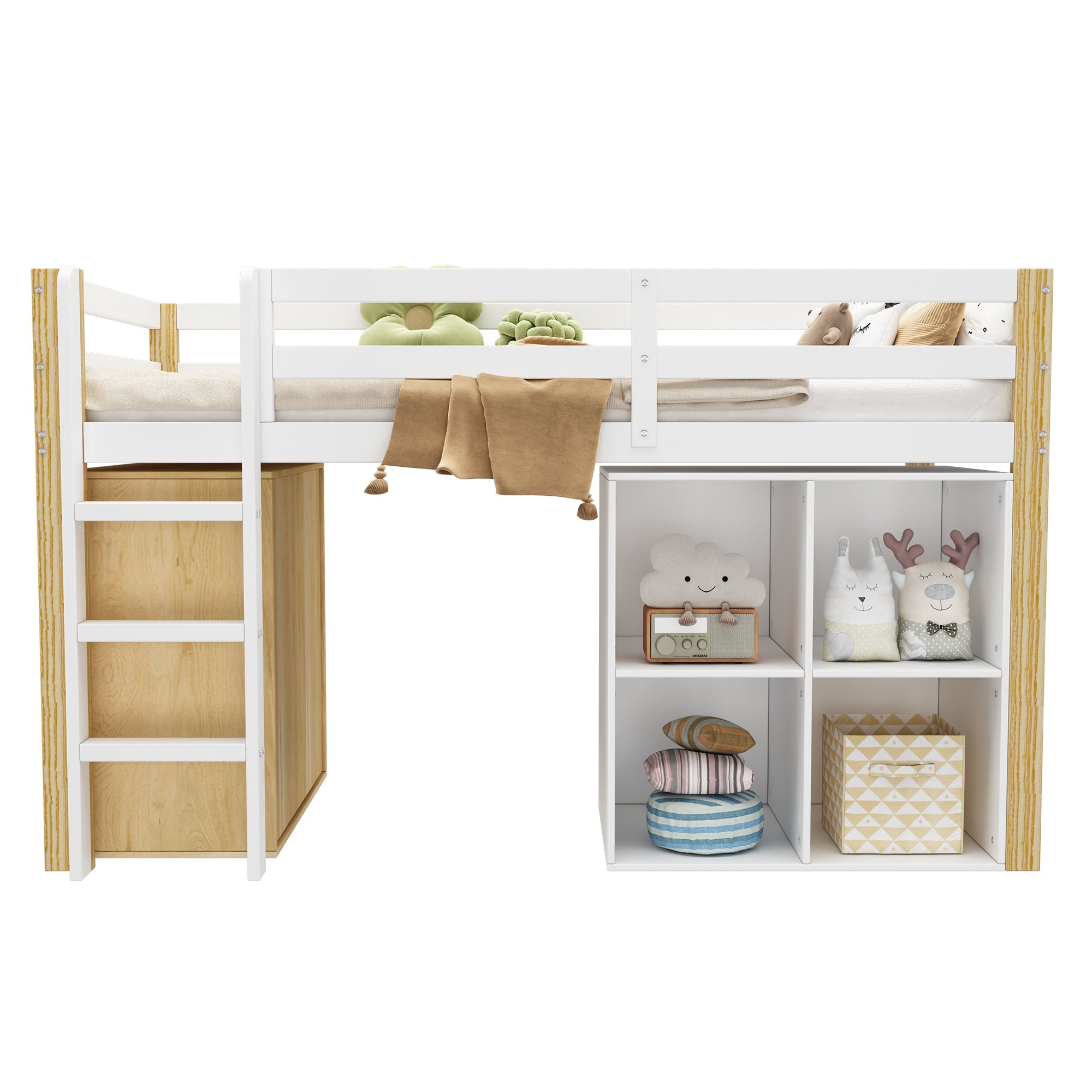 Logidon kinderhoogslaper 90x200 cm naturel wit met opbergruimte