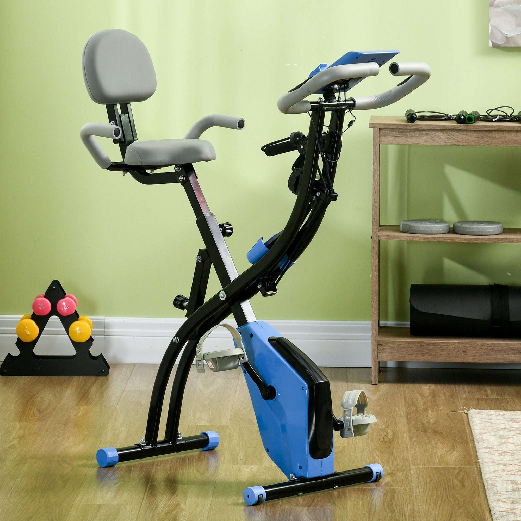 Logidon X-Bike 2-in-1 hometrainer blauw LCD-display Magnetische weerstand met 8 niveaus